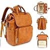 Citi Collective Explorer Brown Diaper Bag Backpack - Vegan Leather Diaper Bag with Shoulder Strap, Insulated Bottle Pockets, Changing Pad, Stroller Clip- Versatile Diaper Bag for Baby