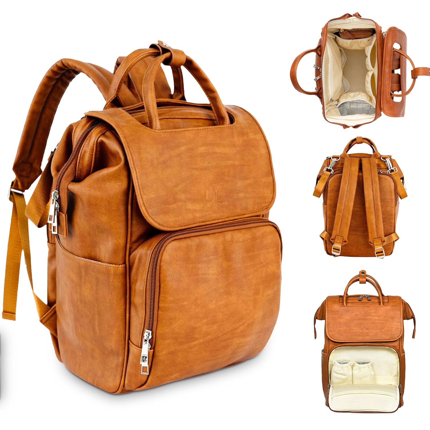 Citi Collective Explorer Brown Diaper Bag Backpack – Vegan Leather Diaper Bag with Shoulder Strap, Insulated Bottle Pockets, Changing Pad, Stroller Clip- Versatile Diaper Bag for Baby