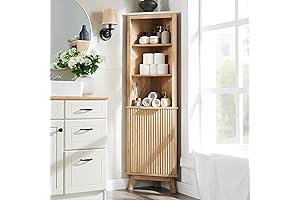 RedLemon 68" Tall Oak Corner Cabinet: Space-Saving Fluted Storage with Faux Marble Top