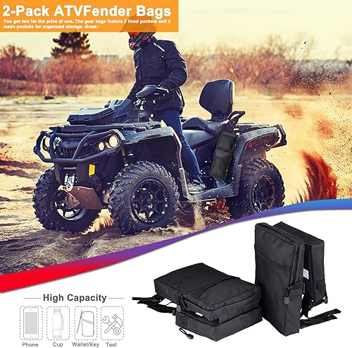Miniatura 2 de Bolsas de guardabarros para cuatrimoto, paquete de 2 alforjas para tanque de motocicleta, bolsas universales de almacenamiento trasero para UTV Dirt