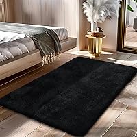Yongyangjuxi Fluffy Shaggy Area Rug 2x4 Black - 1.9" Extra Soft Pile Non-Slip Bedroom Entryway Rug for Kids Room
