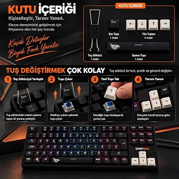 %80 Kablolu RGB Mekanik Gaming Klavye, Siyah Blue Switch KB-04