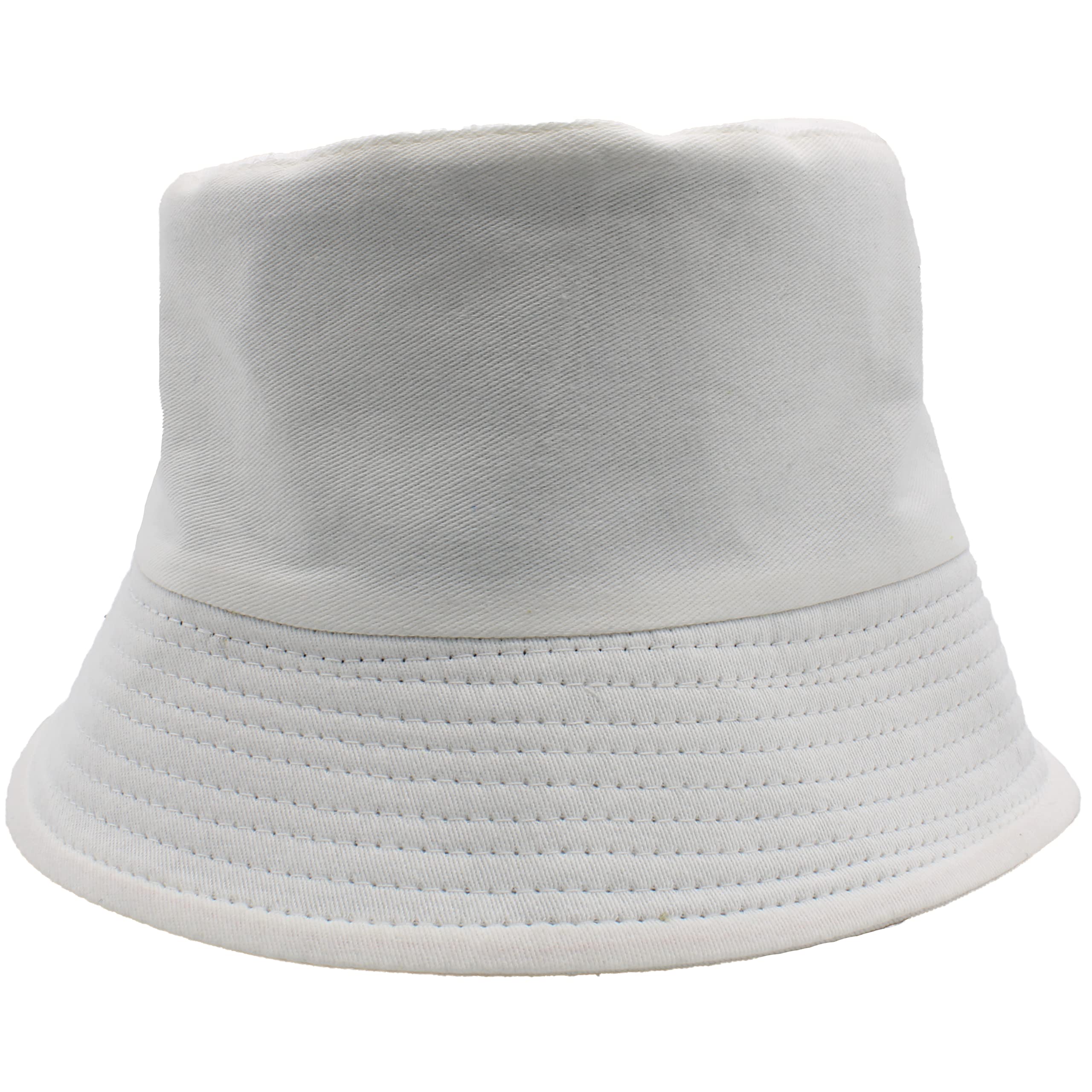 Cherry-On-Top Men's Plain White Bucket Hat Cotton Hat Bucket Hats