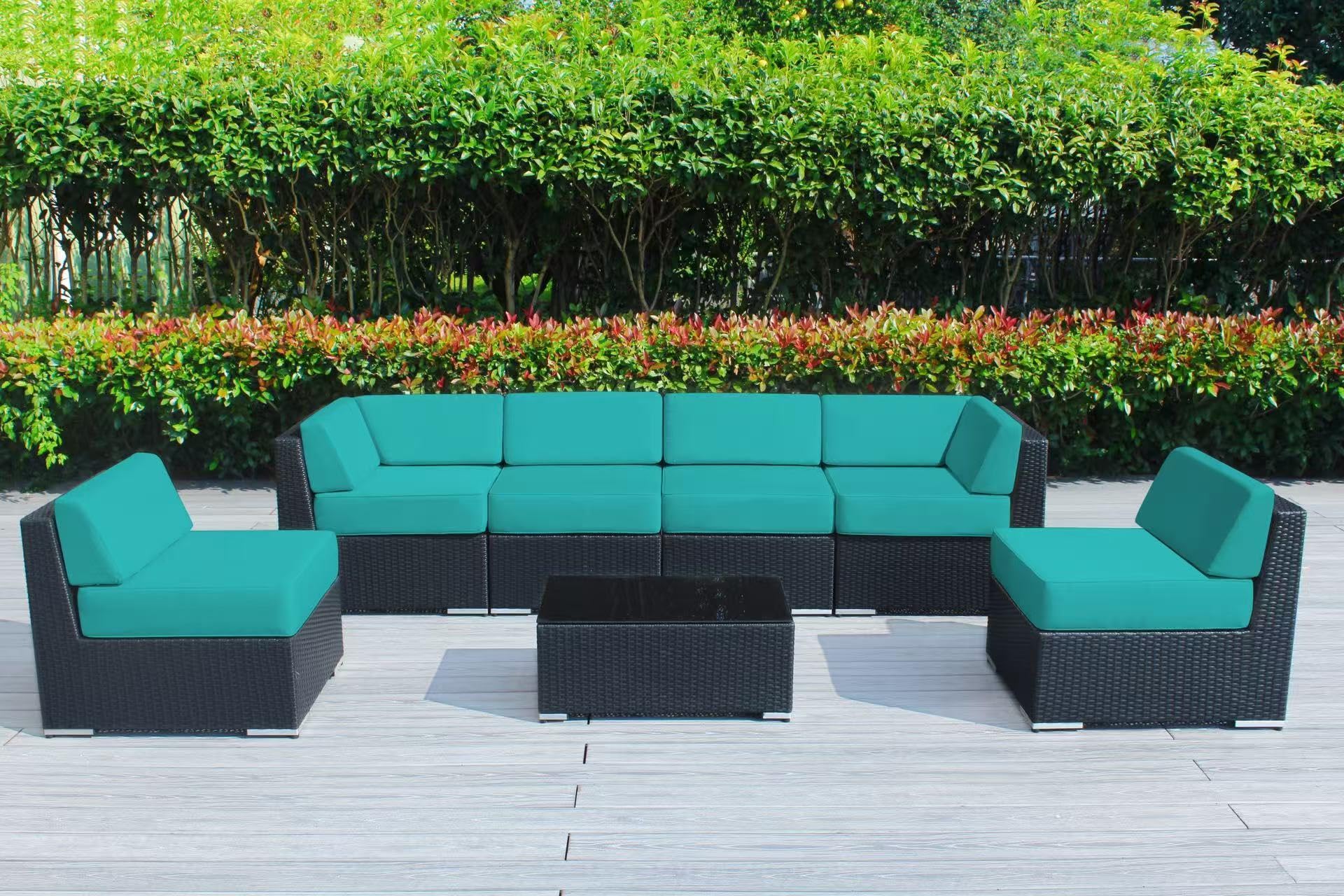 Fully Assembled Ohana Outdoor Patio Furniture with 6-inch Waterproof Rainshield Cushions, Oversize 7-Piece All-Weather Wicker Sectional Set (