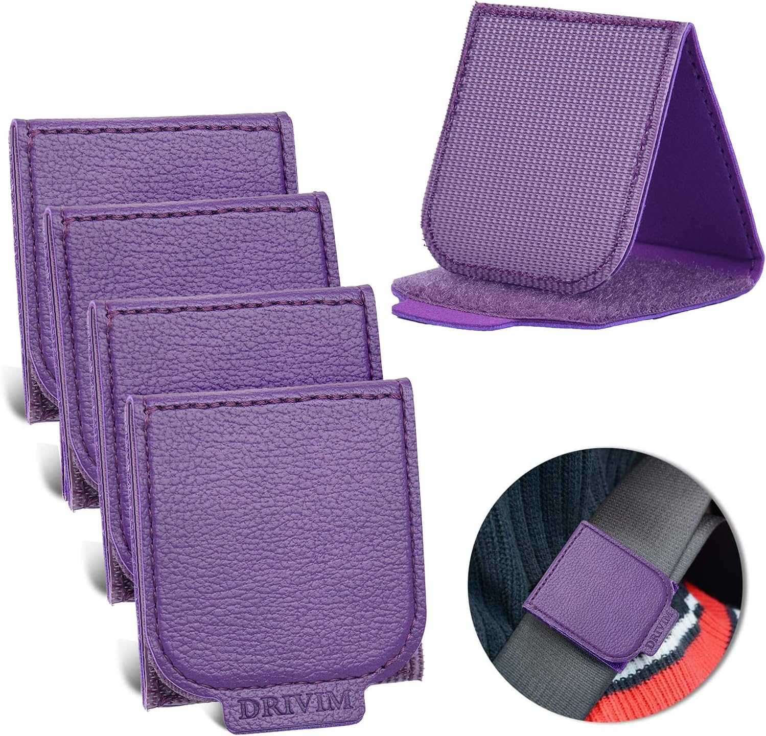 Car Seat Belt Adjuster, 4 Pack Premium PU Leather Seatbelt Clip for Vehicle Automobile Comfort Universal Shoulder Neck Strap Positioner for Adults (Purple)