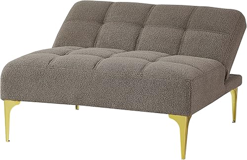 Miniatura 7 de Polibi Sofá moderno con almohada abatible, sofá cama plegable convertible con respaldo ajustable y patas doradas, sofá individual, tela de peluche,