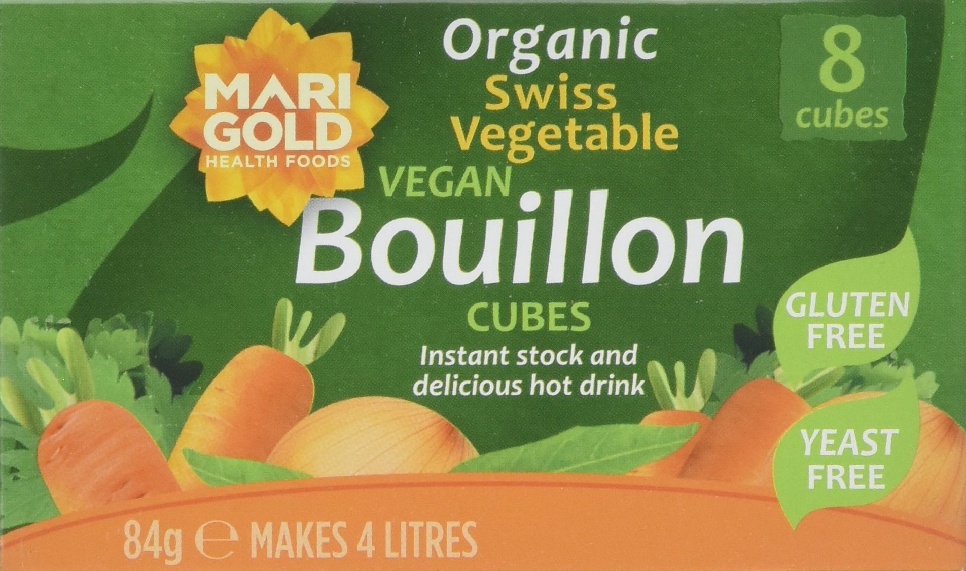 MARIGOLD HEALTH FOODS Organic Yeast Free/Gluten Free Bouillon Cube 84g (PACK OF 12)