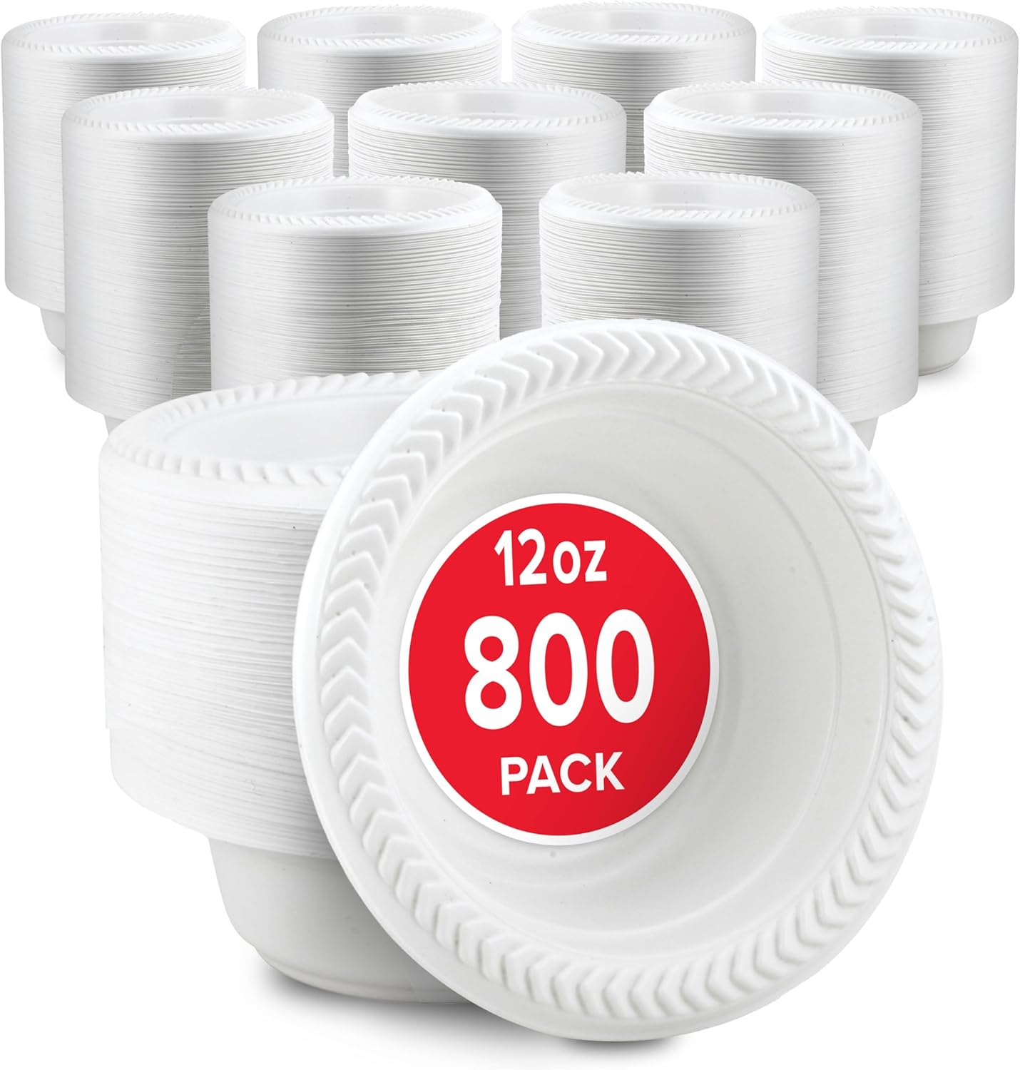 Stock Your Home 800 Count 12 oz White Plastic Bowls, Bulk Pack of Small Plastic Disposable Bowls for Dessert, Ice Cream, Pet Food - Heavy Duty Single Serving Bowls for Catering or Every Day Use