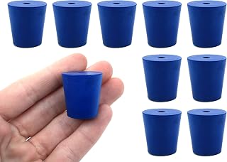 10PK Neoprene Stoppers, 1 Hole - ASTM - Size: #3-18mm Bottom, 24mm Top, 25mm Length - Suitable for use with Petroleum, Oils & Most Inorganic Acids and Bases - Eisco Labs