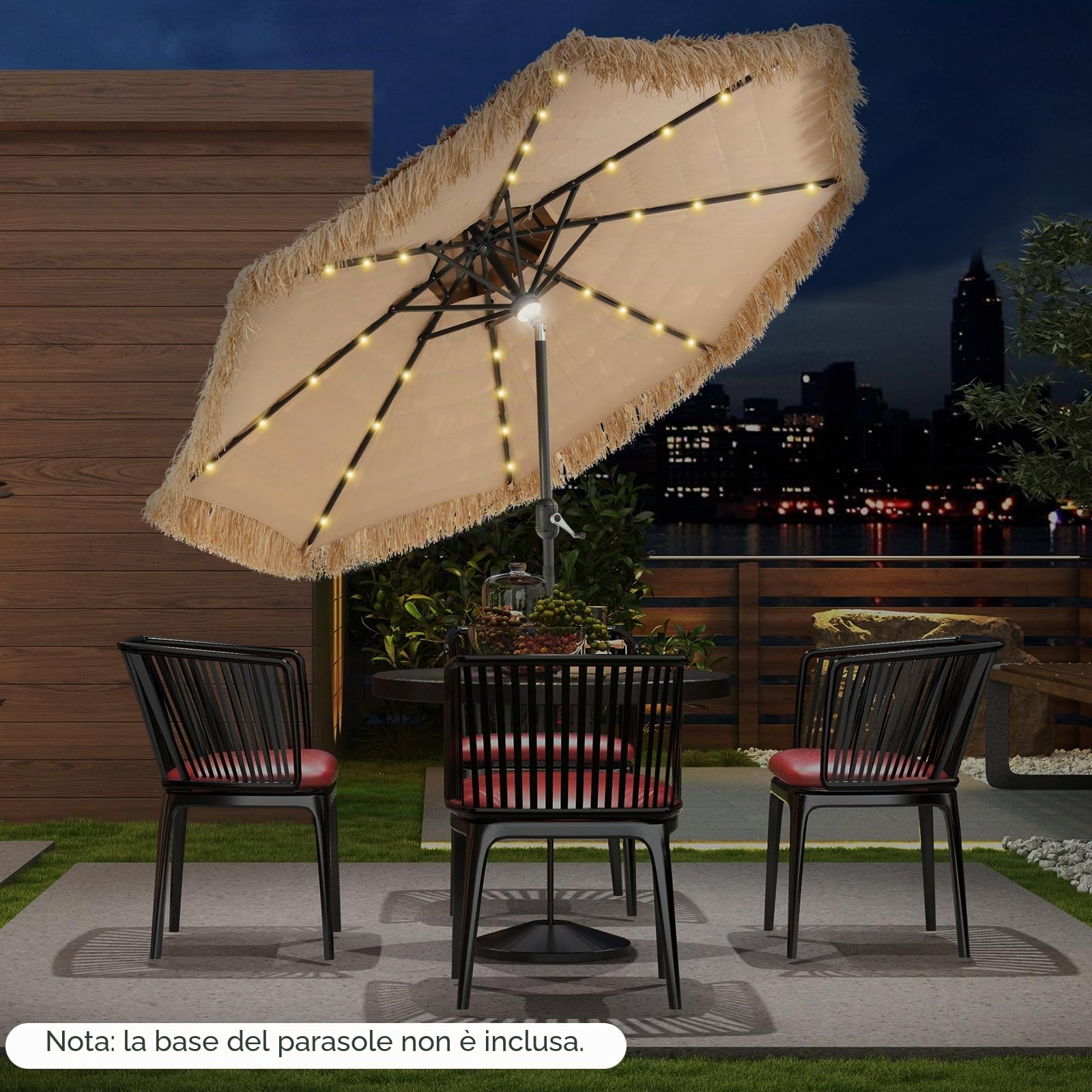 KOMFOTTEU Ombrellone da Spiaggia Ø270 cm Inclinabile in Paglia PE | Parasole Rafia con 8 Aste per Giardino Balcone senza Base, Naturale