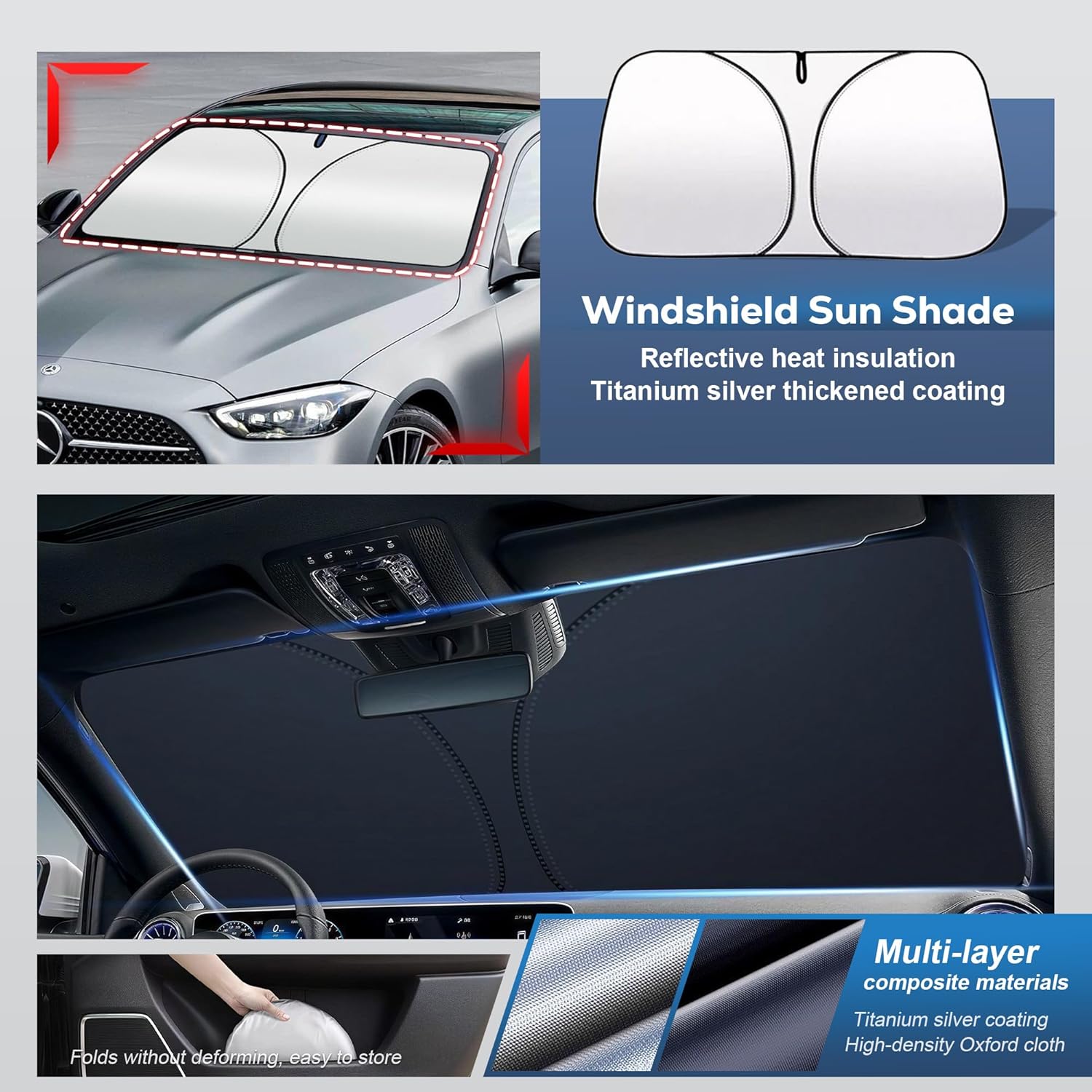 Hail Protector Car Cover for Sedan(Length:179"-185") + Gift Windshield Sunshade, Multi-Layered EVA Hail Proof Car Cover, Padded Car Hail Protector Blanket for Corolla/Prius, Civic, Jetta, Forte etc.