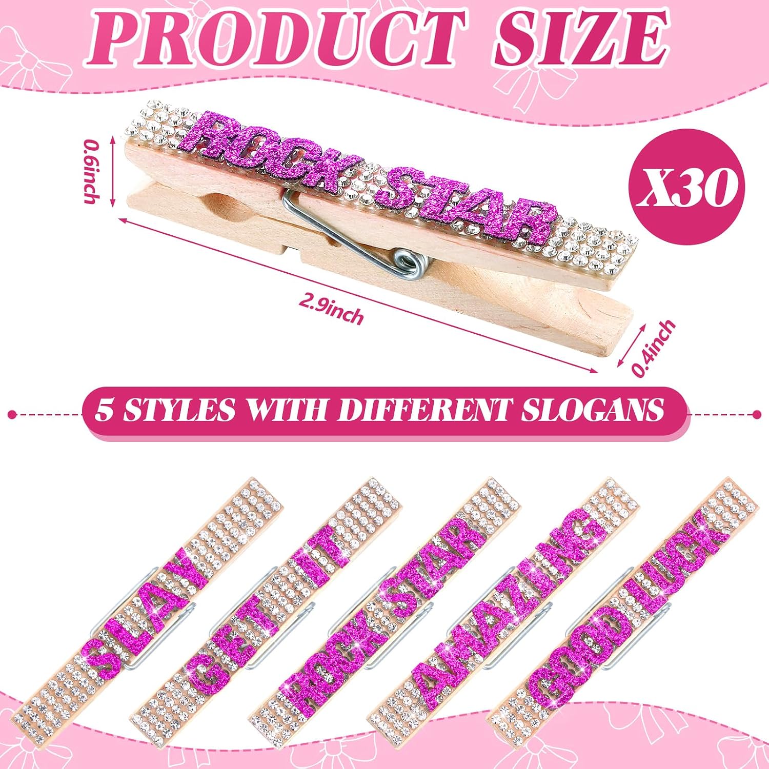 Ecation 30 Pcs Cheerleading Rhinestone Volleyball Spirit Clips Competition Cheer Pins Clothespins Cheer Charms for Clothes Pins Gifts Sports Volleyball Team Party Favors Accessories Bulk(Rose Red)
