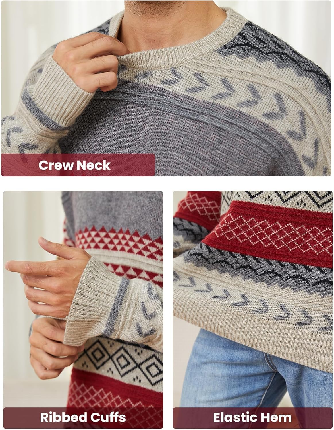 Arssm Mens Vintage Sweater Grandpa Oversized Cable Knit Crewneck Pullovers Casual Long Sleeve Striped Sweater - Image 6