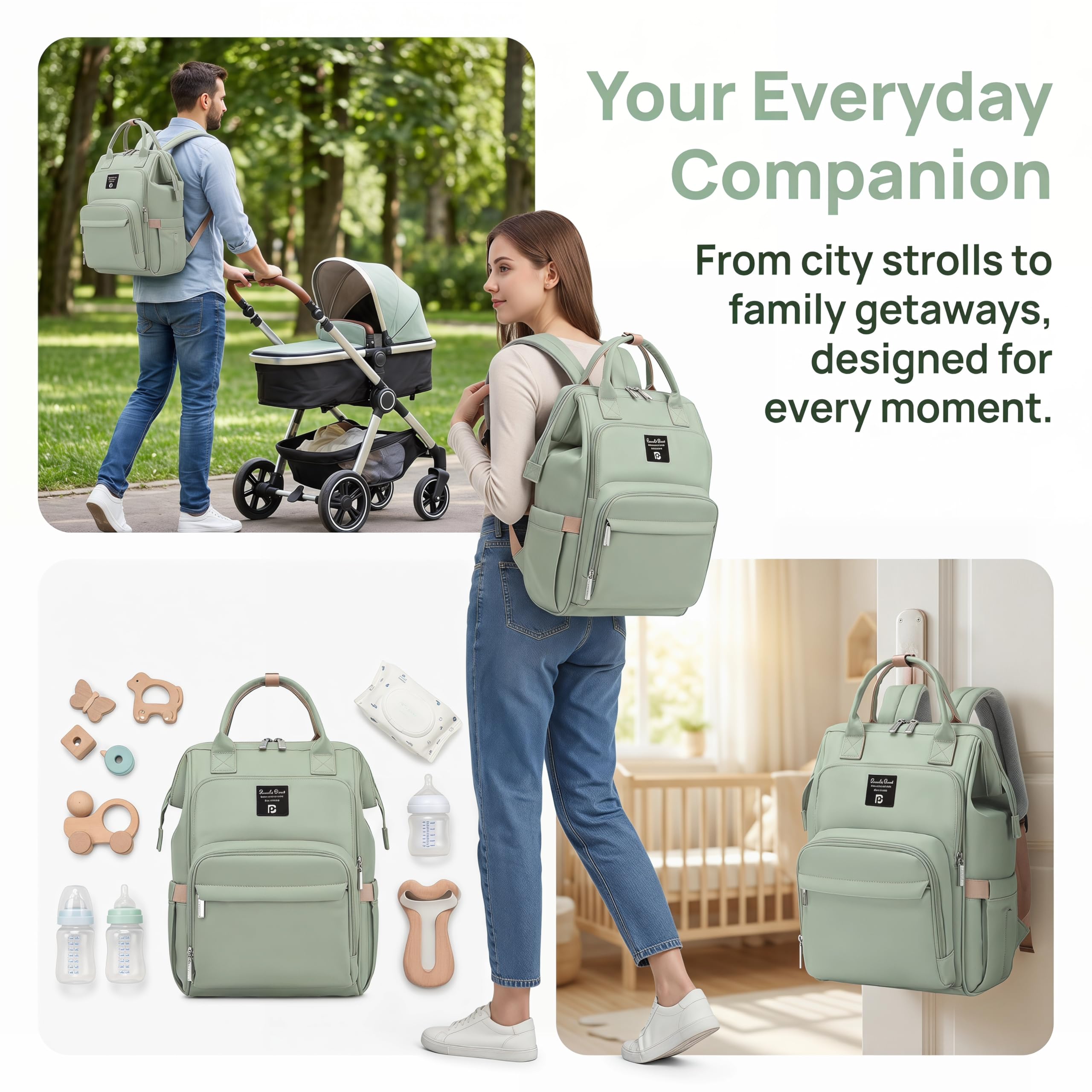 Pomelo Best Sac à Dos à Langer Bébé, Grande Capacité Imperméable – Style Macaron Pastel, Tapis à Langer Inclus, Sangles de Poussette, Sac Multifonctionnel pour Maman et Papa – Idéal Voyage & Quotidien