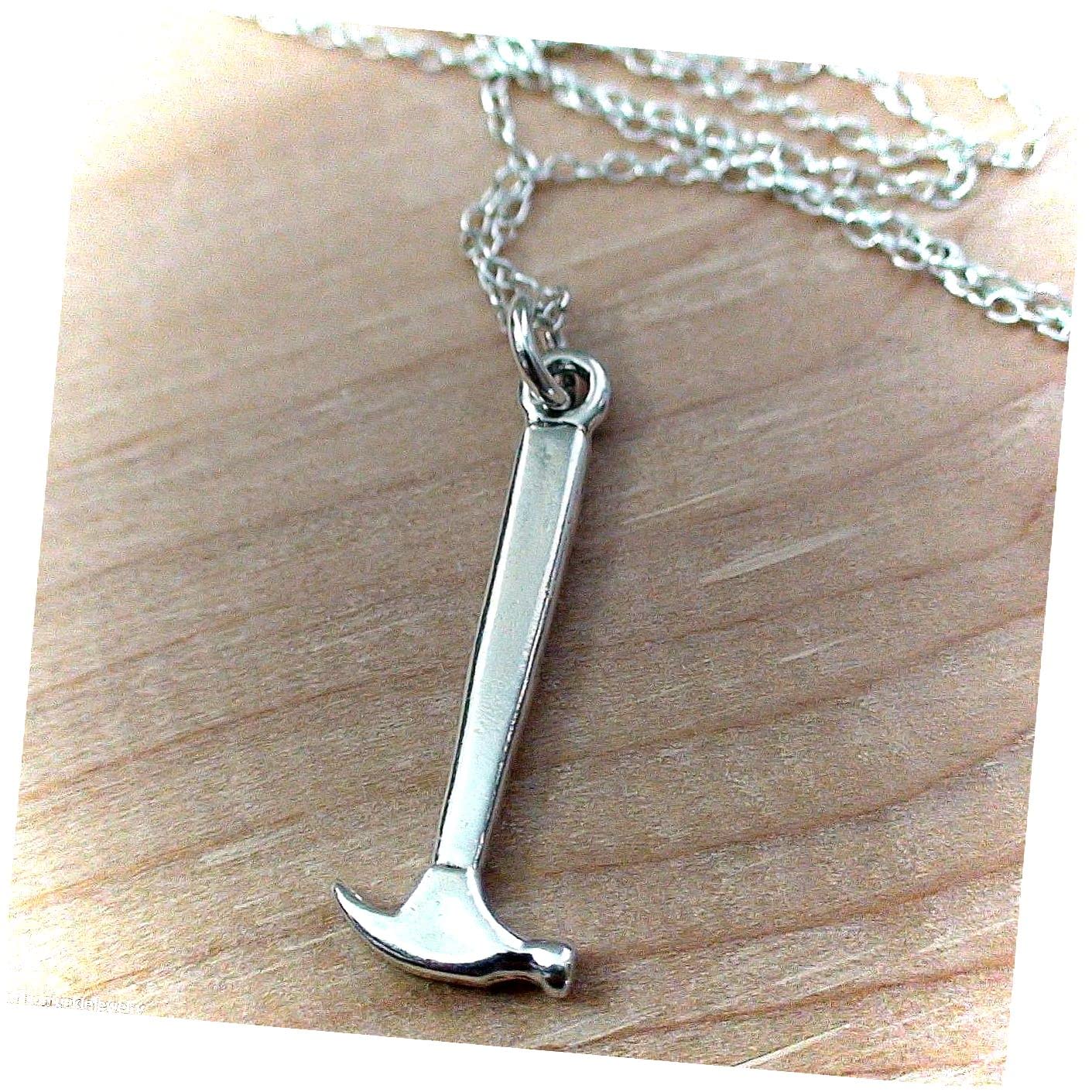 Hammer Charm Necklace 925 Sterling Silver Hammers Nail
