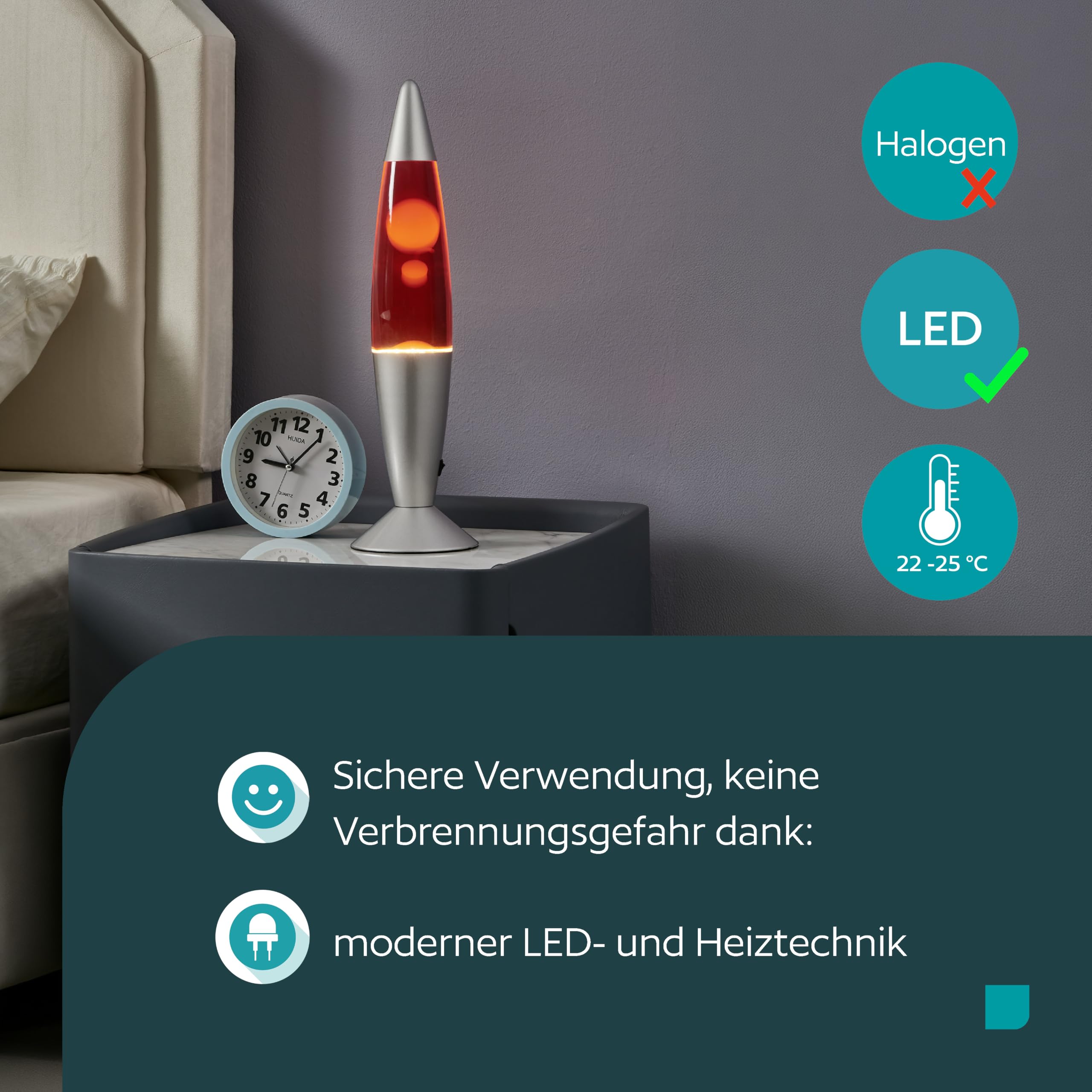 EGLO LED Lavalampe Lava, Deko Lampe Wassersäule, Retro Lavaleuchte Kinder