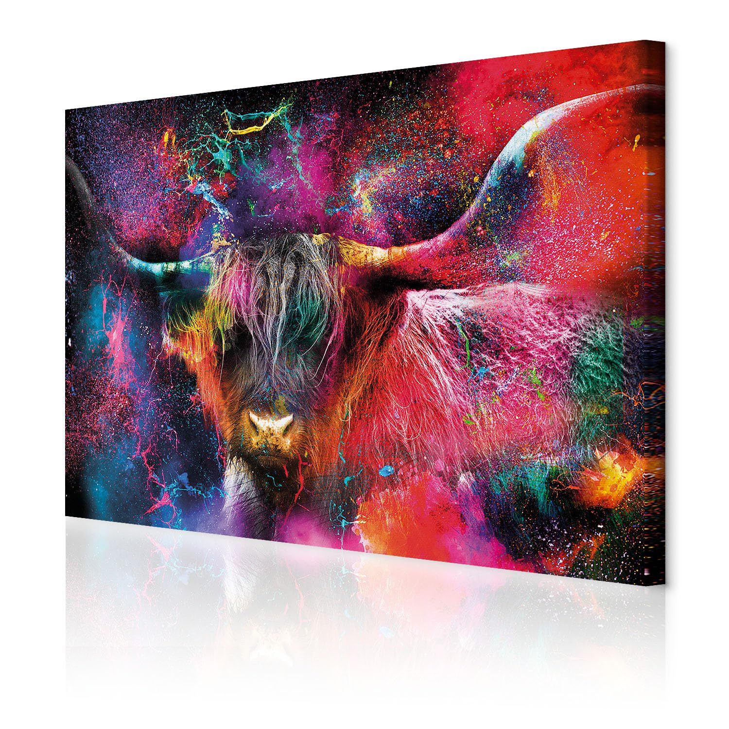 decomonkey | Canvas Print Animal Abstract | 35.4" x 23.6" / 90x60 cm | Wall Art | Wall Picture | Non-Woven Canvas | Photo 1 piece | Buffalo Image Modern Decoration Print | Living Room | Corlorful