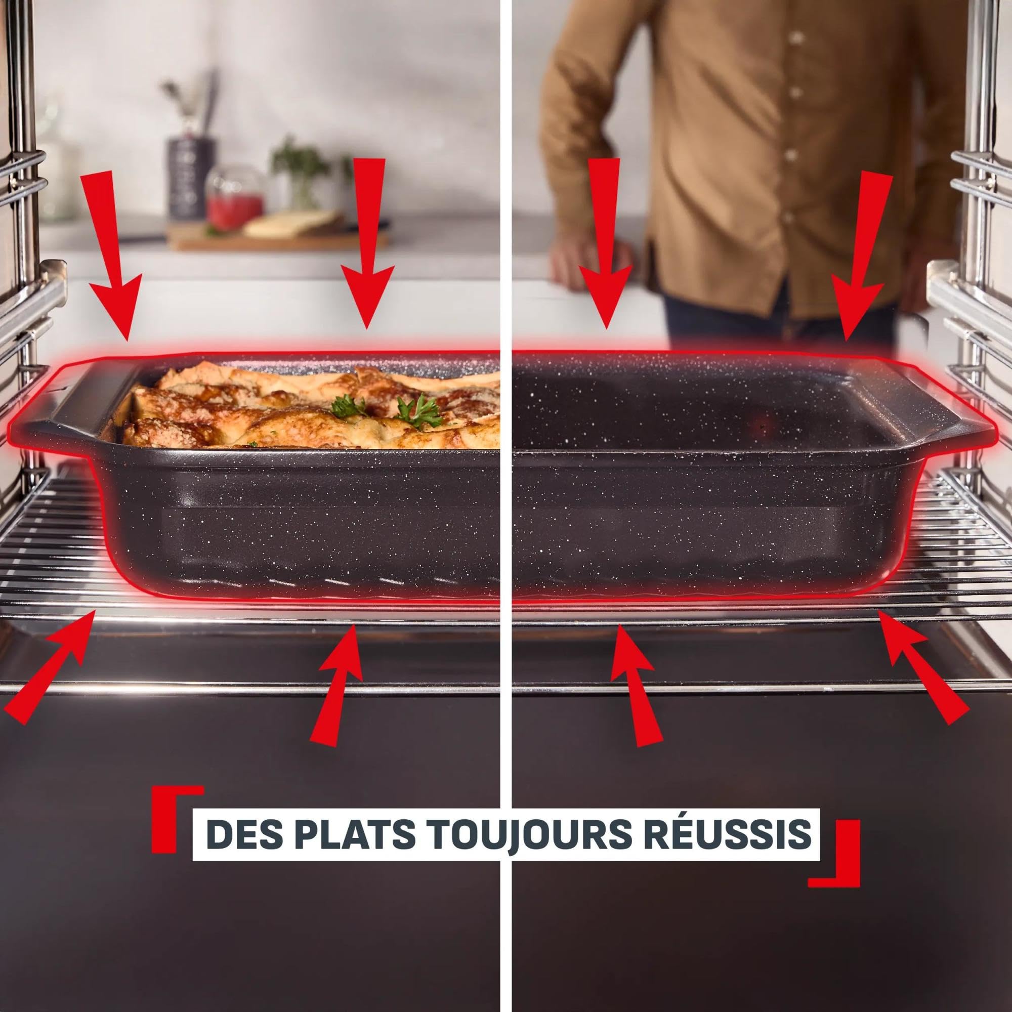 Tefal Excellence Ceramic, Lot de 3 plats à four, Plats petit/moyen en alu et céramique antiadhésifs et grand plat en inox, Garantie 10 ans, J180S304
