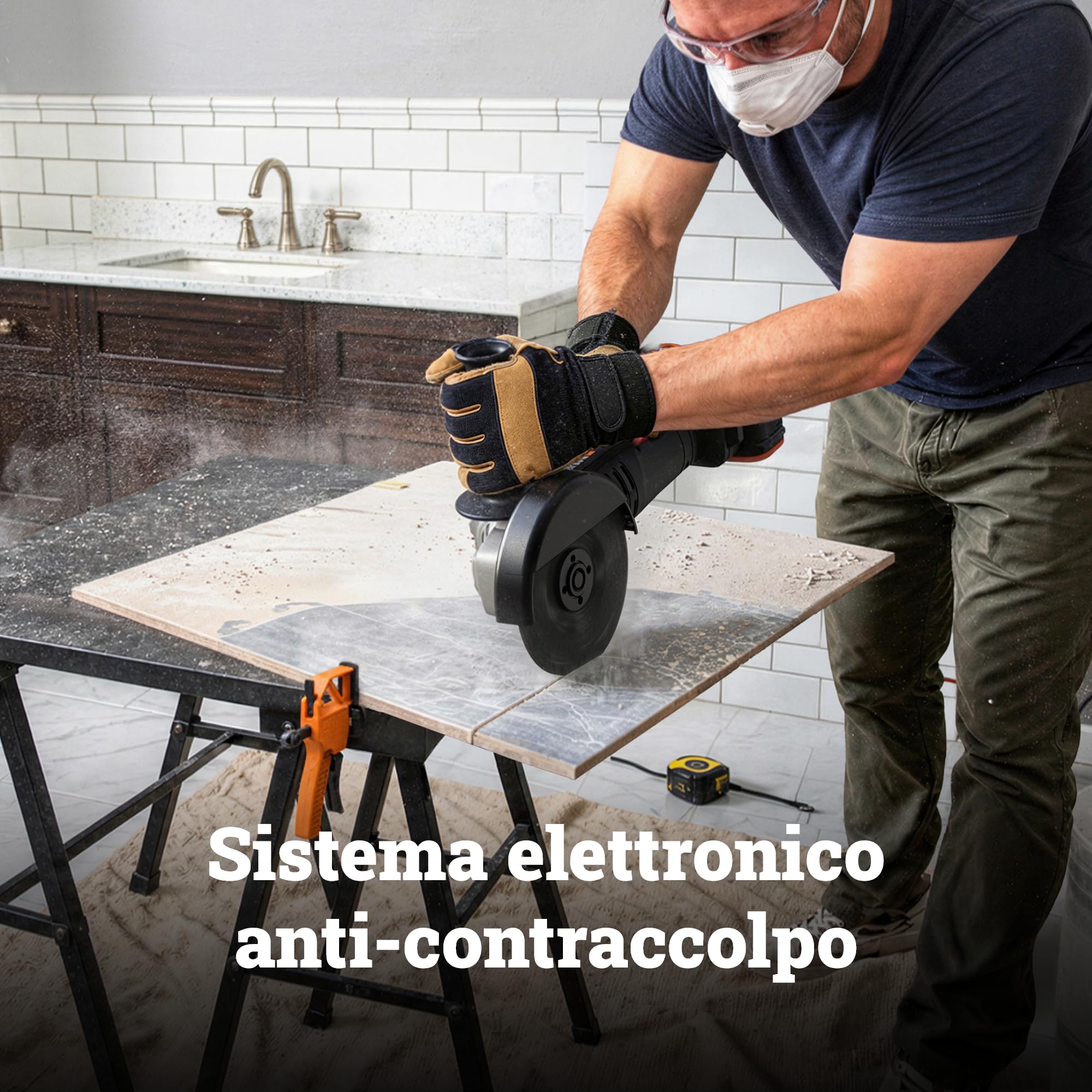 WORX WX807.9 Smerigliatrice angolare a batteria 20V, disco da 125 mm, 6 velocità da 2.500 a 11.000 giri/min, cuffia di protezione a regolazione rapida, batteria e caricabatterie non inclusi