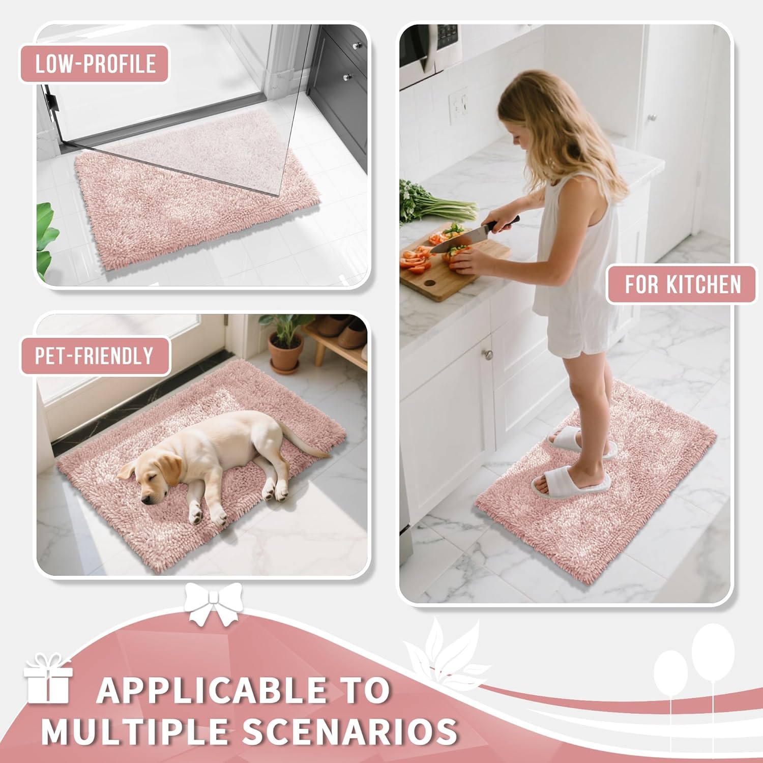 Yimobra Bathroom Rug Set 2 Piece, Luxury Shaggy Bath Mat Set with Non Slip Backing, Ultra Soft & Absorbent Mats for Bathroom Floor, Machine Washable, 31.5"x20"+24"x17", Pink - Image 6
