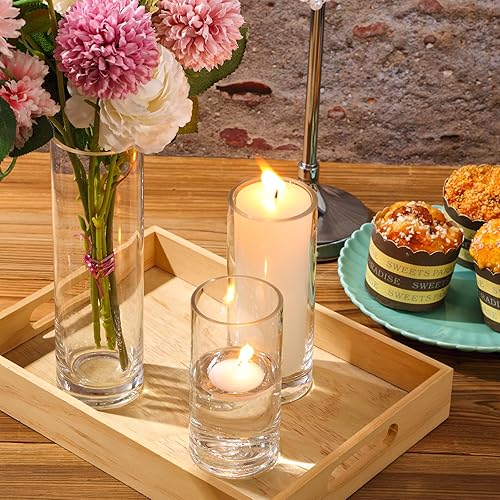 Miniatura 4 de Maxdot Jarrones cilíndricos de vidrio grueso de 5, 6, 8 pulgadas de alto, jarrones de flores transparentes, jarrones de boda para recepción,