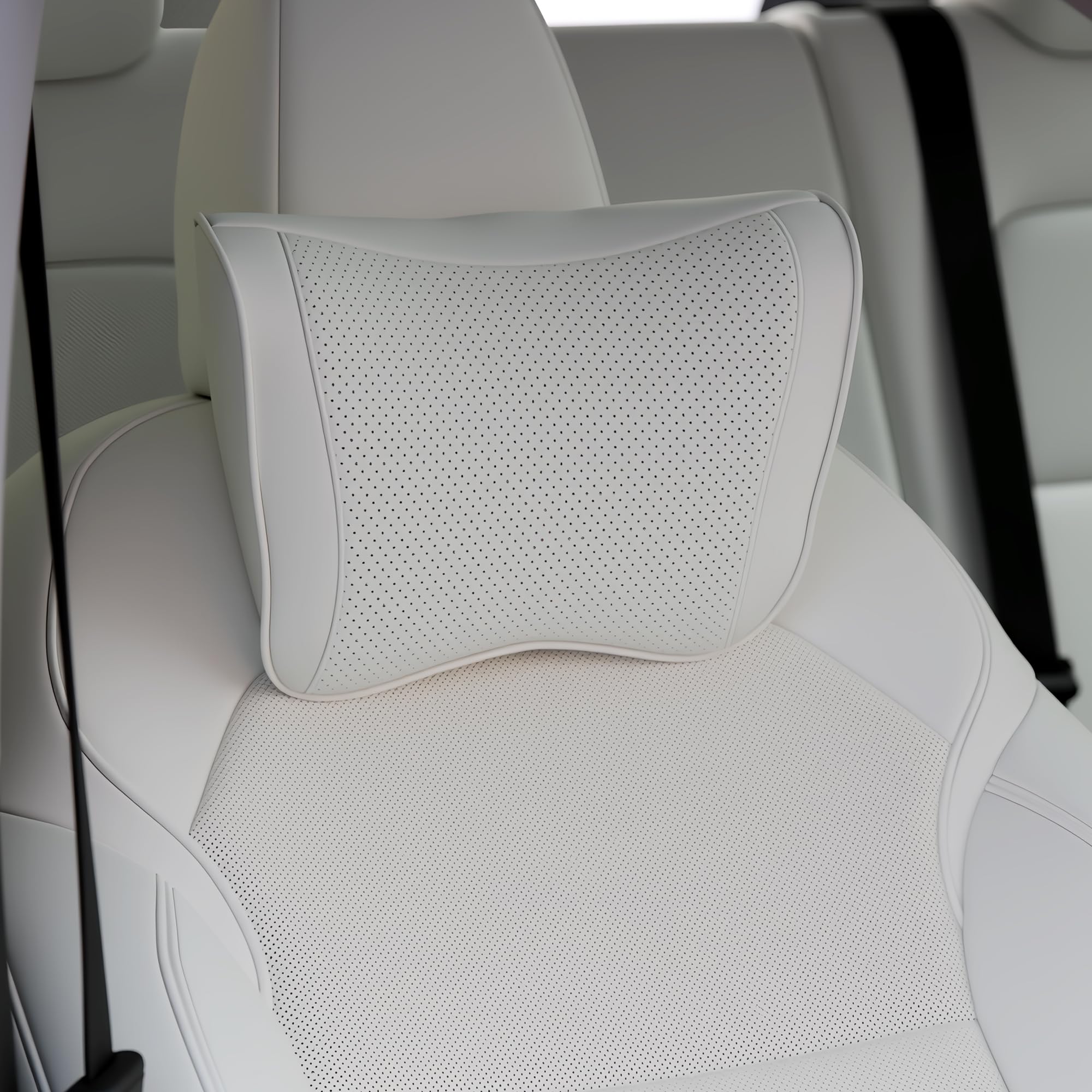 Oreiller Appui-Tête Voiture en Cuir 100% Mousse à Mémoire de Forme, Coussin de Nuque de Soutien de Siège Premium pour la Conduite, Les Voyages, la Maison, Le Bureau, Blanc, 1 Unités