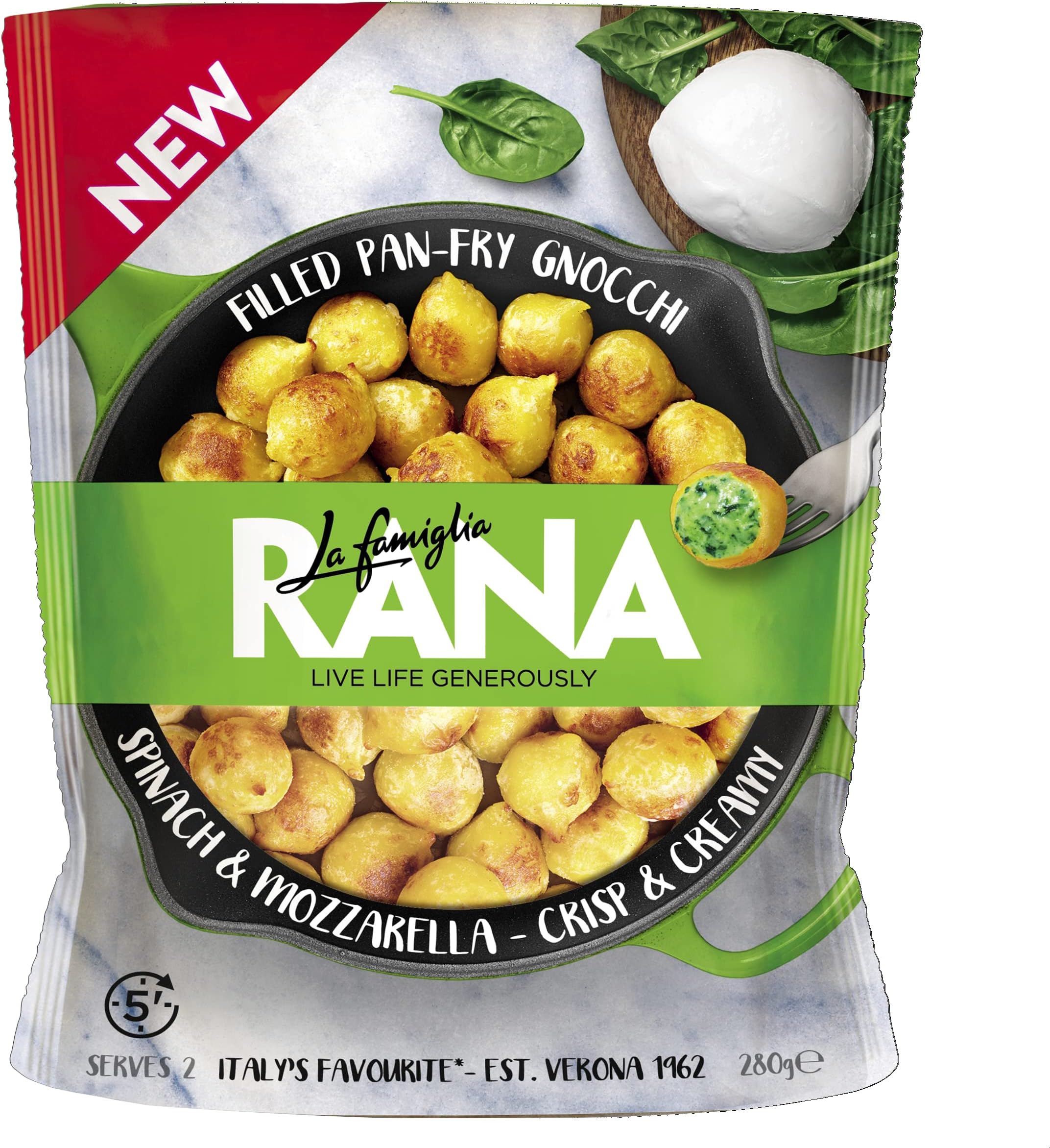 La Famiglia Rana Filled Pan-Fry Gnocchi Spinach & Mozzarella 280g