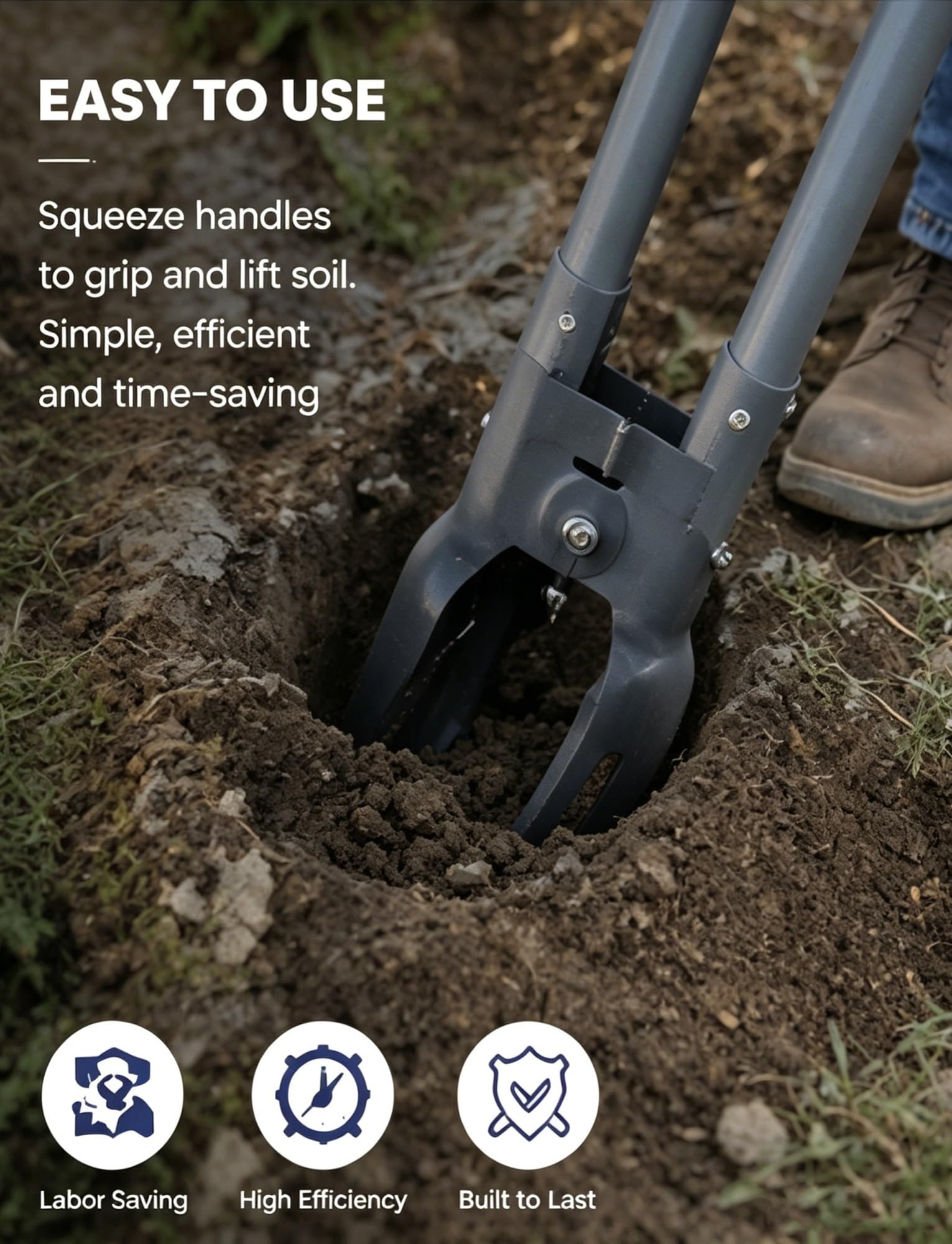 Robuster manueller Pfostenlochgräber mit ergonomischem Langen Griff – Erdbohrer aus Manganstahl for Zaunpfosten und Briefkästen(Digger Head Only)