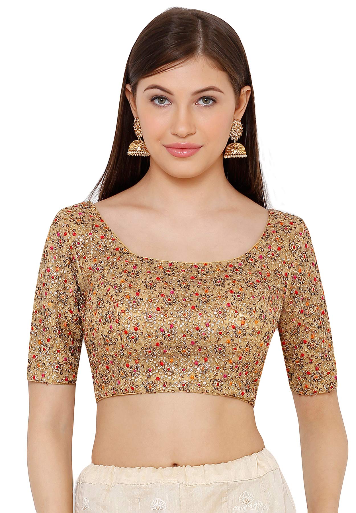 S SALWAR STUDIOWomen's Gold Net Readymade Saree Blouse SSB2794-GOLD