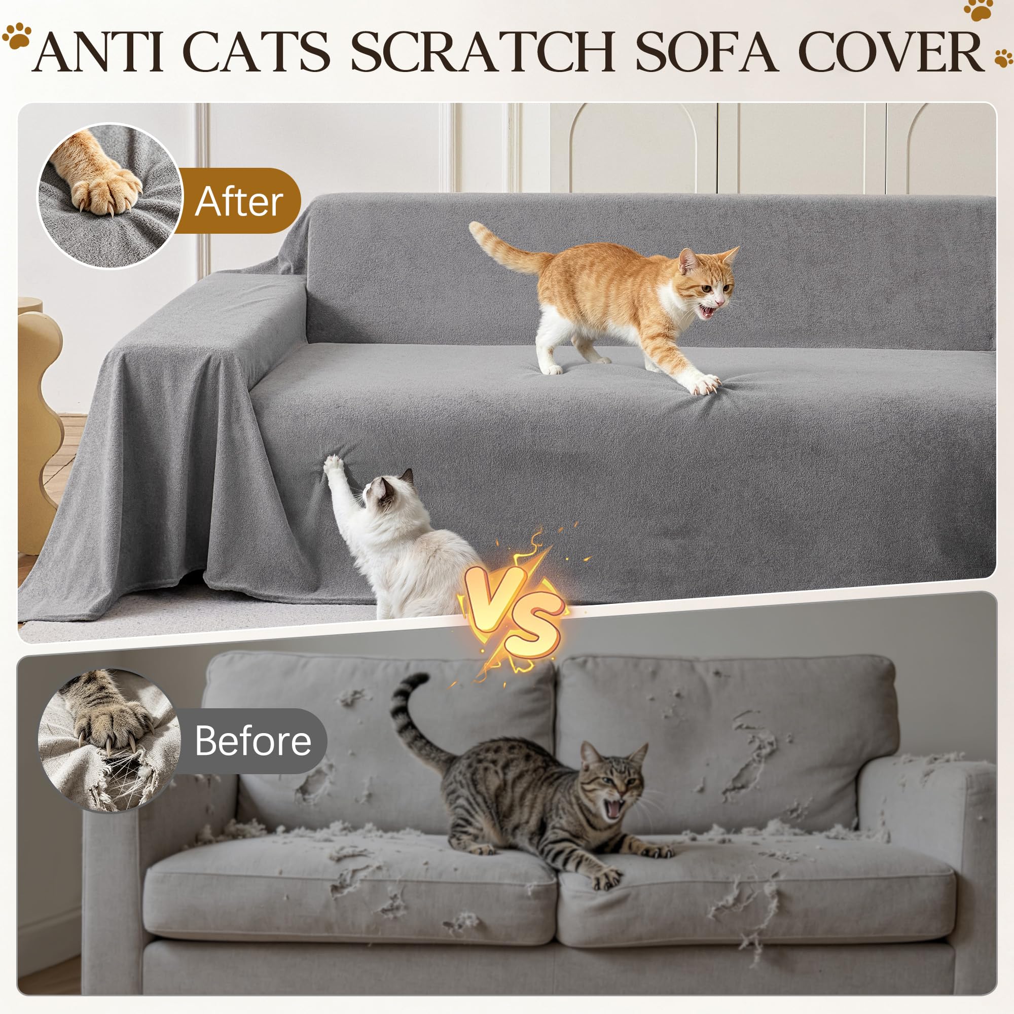 Loiion L Housse Canapé d'angle, Protège Canapé d'angle Chat, Gris foncé