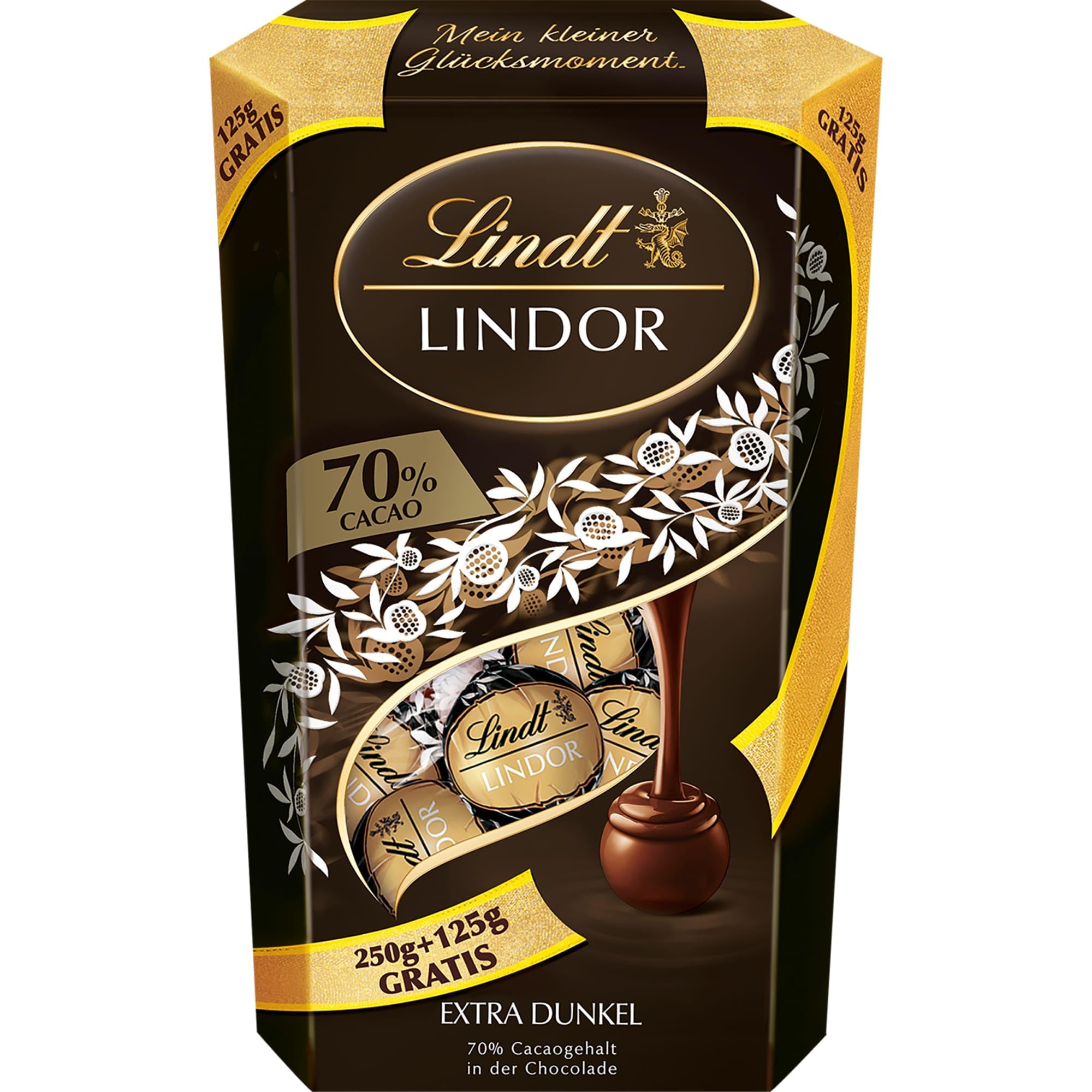 Lindt Schokolade | LINDOR Cornet 70% Kugeln | 375g | 28 Kugeln Edelbitterschokolade mit 70% Kakao mit dunkler zartschmelzender Füllung | Pralinengeschenk | Schokoladengeschenk