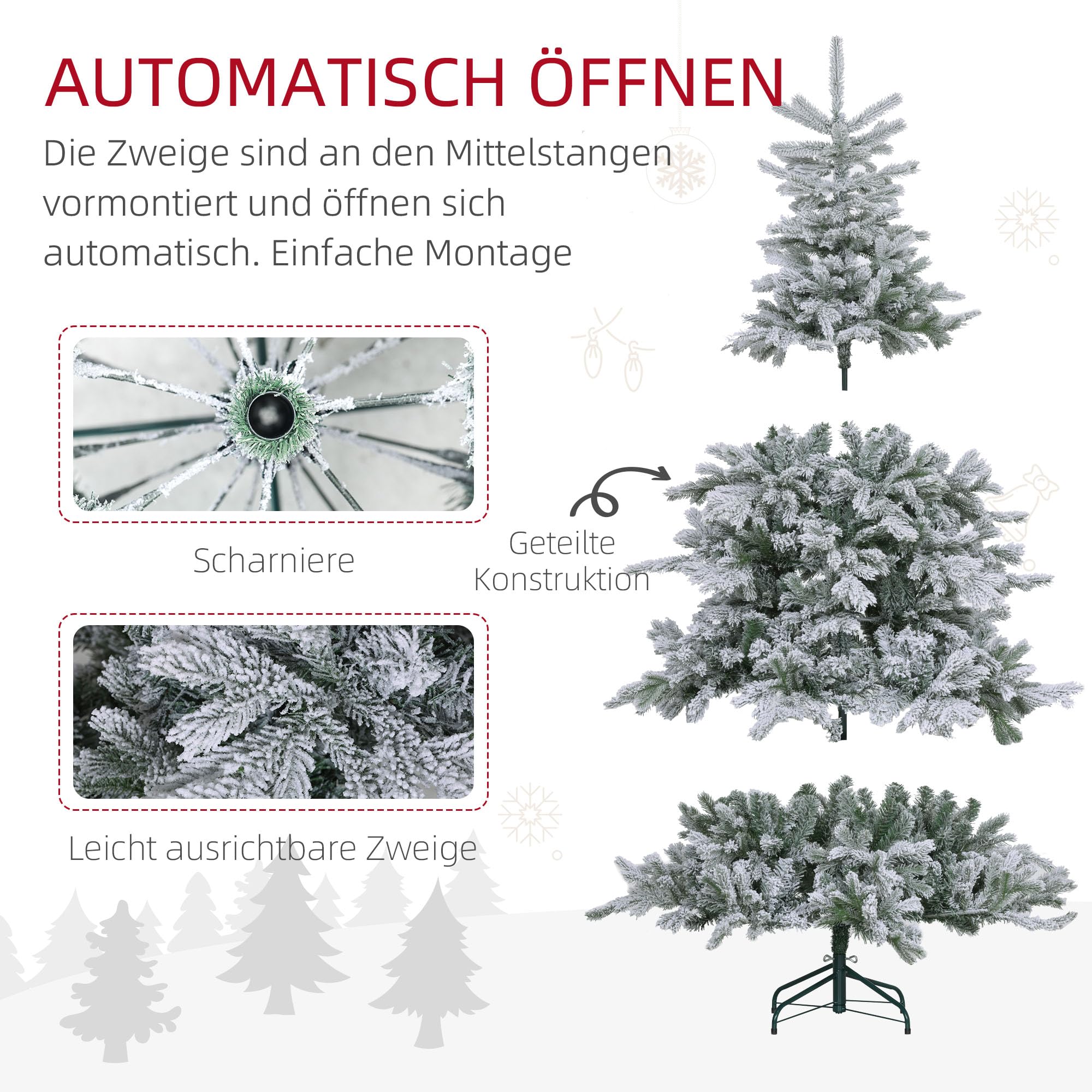 HOMCOM Sapin de Noël Artificiel avec Neige - 1321 Pointes - Décoration de Noël avec Support en métal - pour l'intérieur - 180 cm