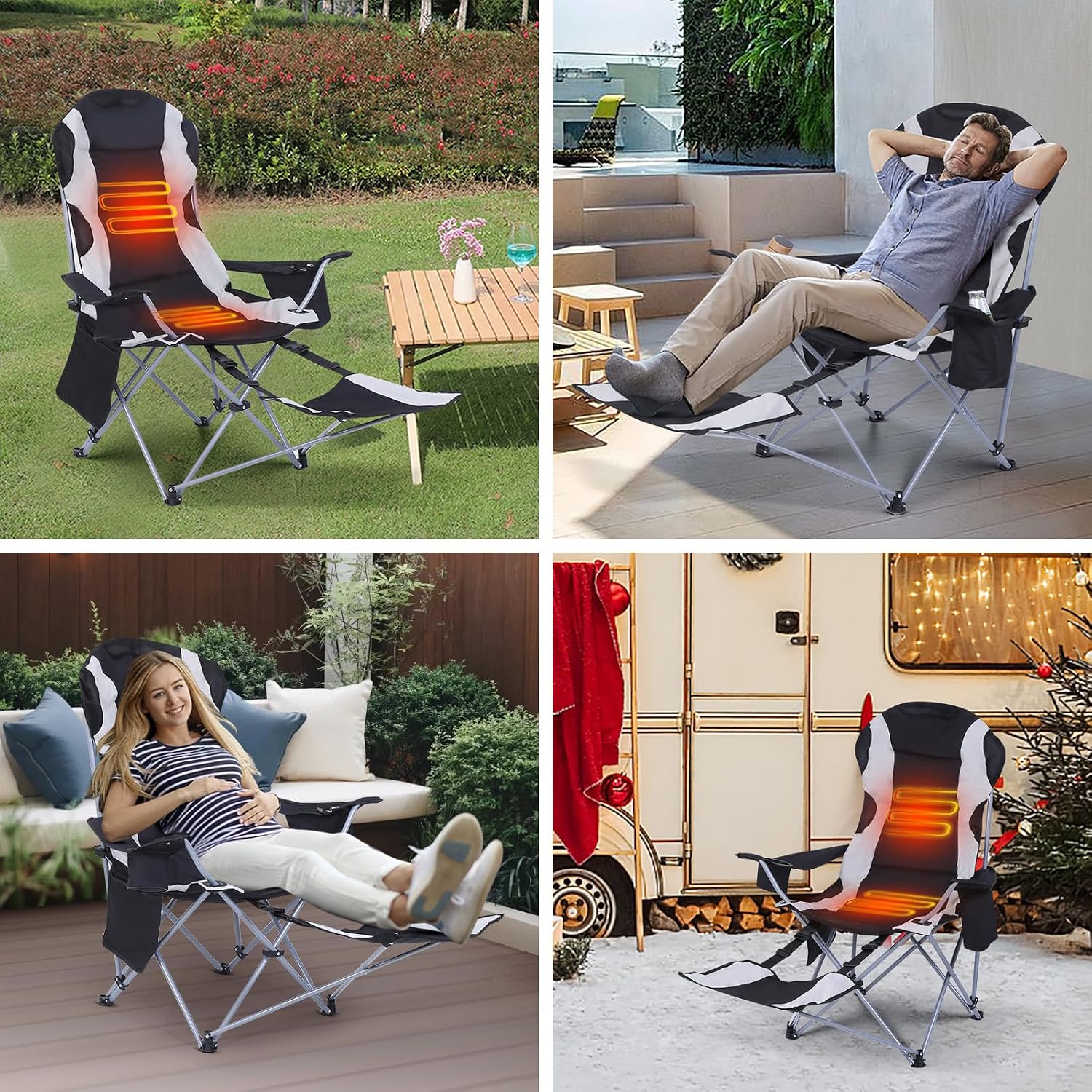 Camp Chair, Heated Camping Chair with Footrest, Foldable Chair for Adults, Cooler Bag, and Cup Holder for Camping, Patio, Events Power Bank Included (1-Pack)