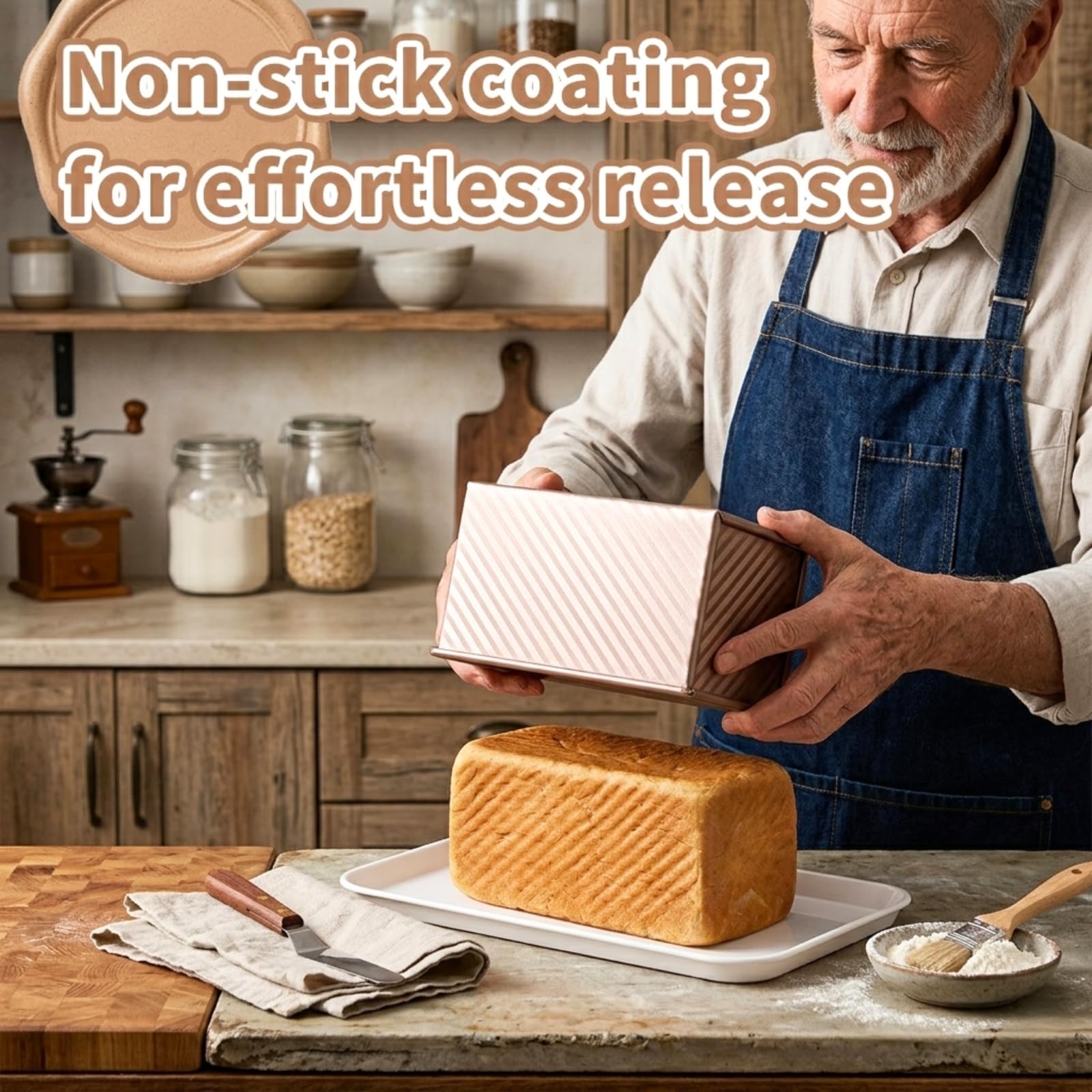Lot de 2 Moules Pain de Mie avec Couvercle, 32x12x12cm & 20,8x11,8x11cm, 1000g & 450g, Moule à Pain de Mie Antiadhésif en Acier Carbone pour Toasts, Sandwichs et Pâtisseries