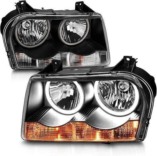 Miniatura 2 de AmeriLite Para Chrysler 300 2005-2010 tipo halógeno Xtreme Dual LED Halos Black Juego de montaje de faros delanteros - lado del pasajero y del