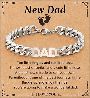 Bracelet for Dad/New Dad/Daddy/Papa/Stepdad/Son, Birthday Gifts Stainless Steel Cuban Chain Jewelry for Men 8.2 Inches