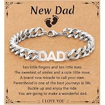 Bracelet for Dad/New Dad/Daddy/Papa/Stepdad/Son, Birthday Gifts Stainless Steel Cuban Chain Jewelry for Men 8.2 Inches