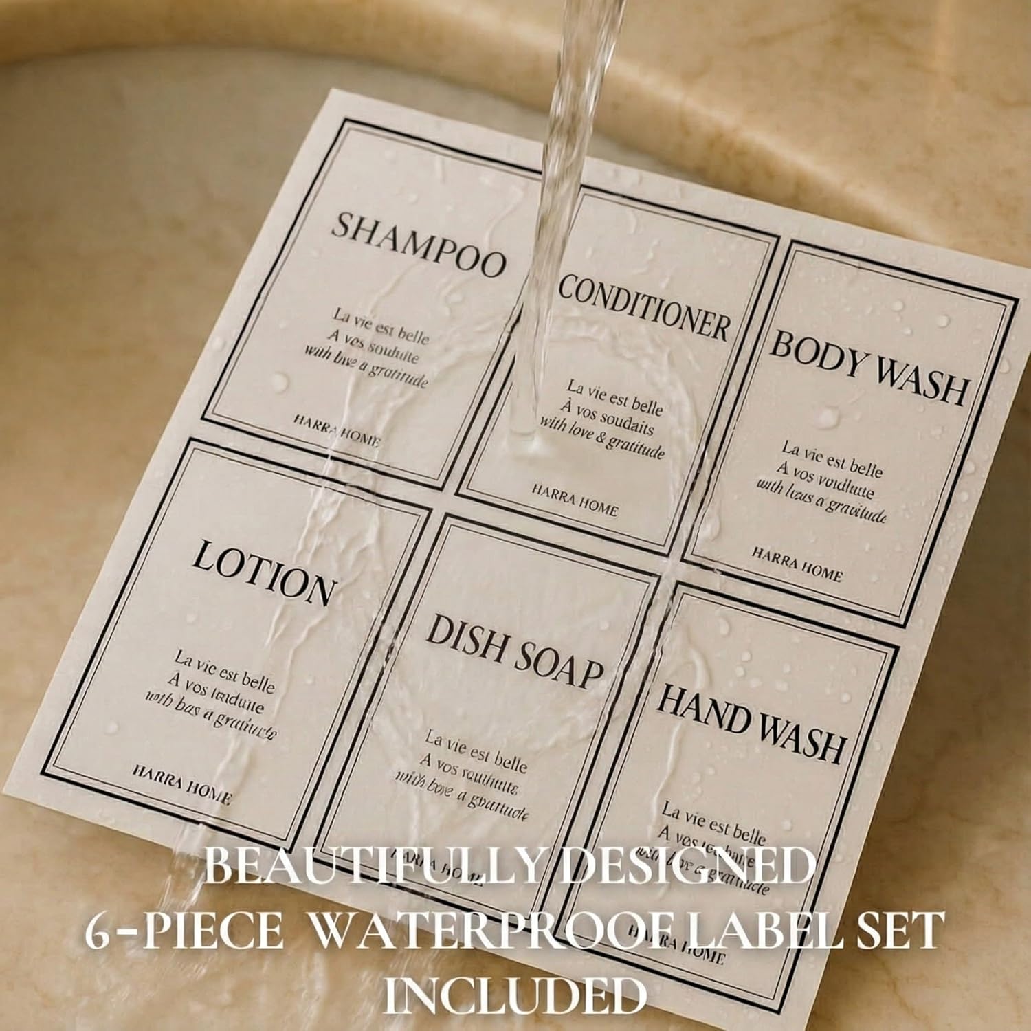 Shampoo and Conditioner Dispenser - Modern Design Large 27oz Shower Soap Dispenser Set of 3, Refillable Empty Plastic Pump Bottles for Bathroom, 6 Waterproof Labels Included, White & Silver - Image 5