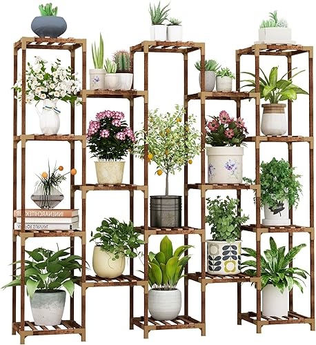 HOMKIRT Soporte para plantas para interiores y exteriores, estante grande de 17 niveles para plantas de interior, soporte de madera para plantas,