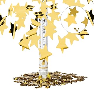 Relaxdays Partypopper Gold 40 cm, Sternenregen, 6-8m Effekthöhe, Hochzeit Geburtstag, Karneval, Konfettiregen, gold