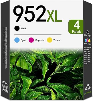 952XL Ink Cartridges 4-Pack,Black/Cyan/Magenta/Yellow Compatible 952 Ink Cartridges Replacement for HP OfficeJet Pro 8710 7740 8720 8725 8210 8715 8702 8740 7720 8730 8216 Printers