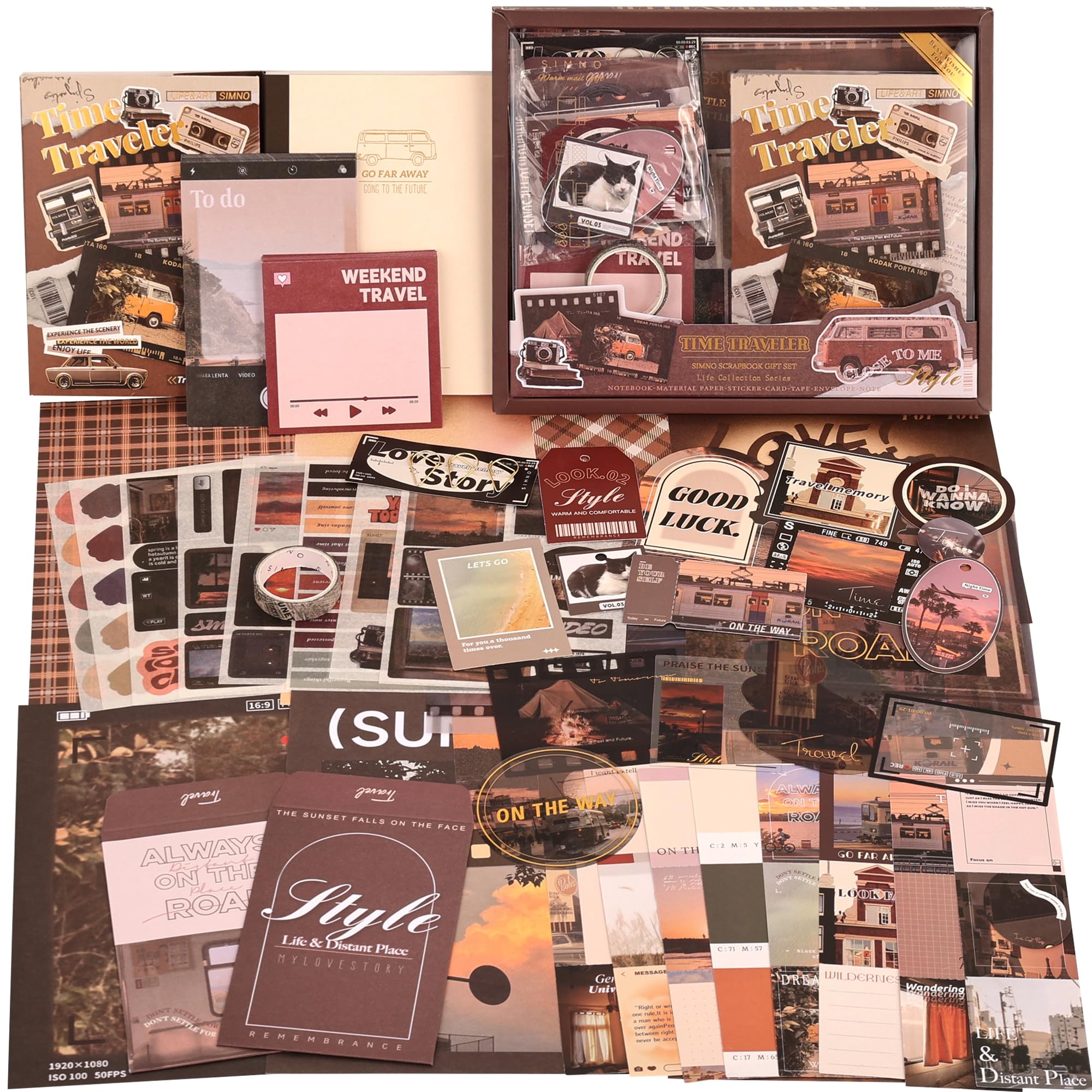 Scrapbooking Supplies Kit, Aesthetic Daily Life Travel Scrapbook Kit for Bullet Junk Journal, Stationery, A6 Grid Notebook,DIY Journaling Supplies, Birthday Craft Gift for Women Teen Girl Kid