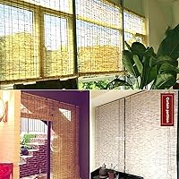 Vista 5 de Cortina de caña, persianas enrollables de bambú natural, persianas retro con pajilla, persianas romanas, filtro de luz para el hogar, anti-UV