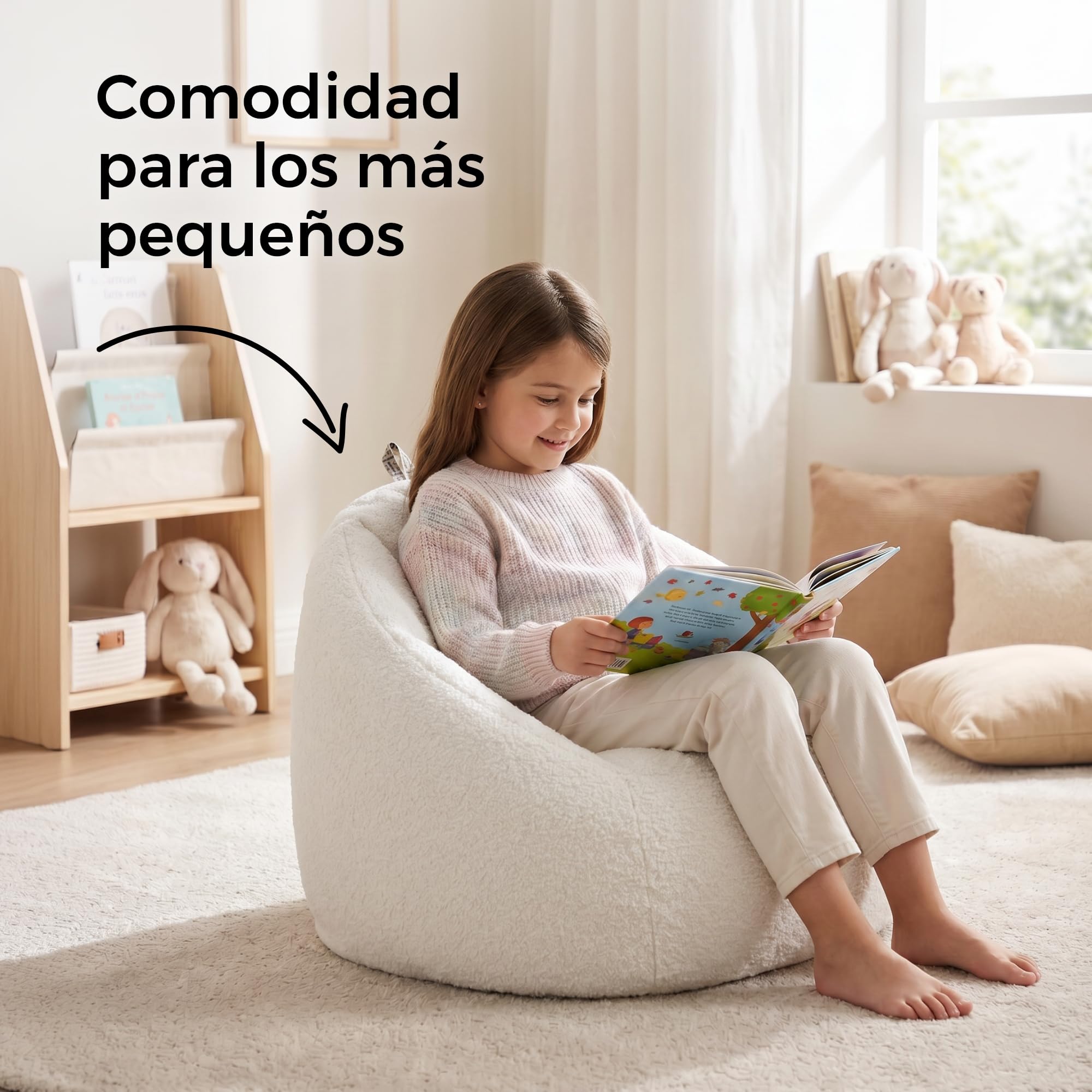 HAPPERS Puff Comfy Infantil | Sillón Suave y Cómodo para Niños y Niñas | Puff para Leer, Jugar o Ver la TV | Asiento Ligero para Dormitorio o Habitación Infantil