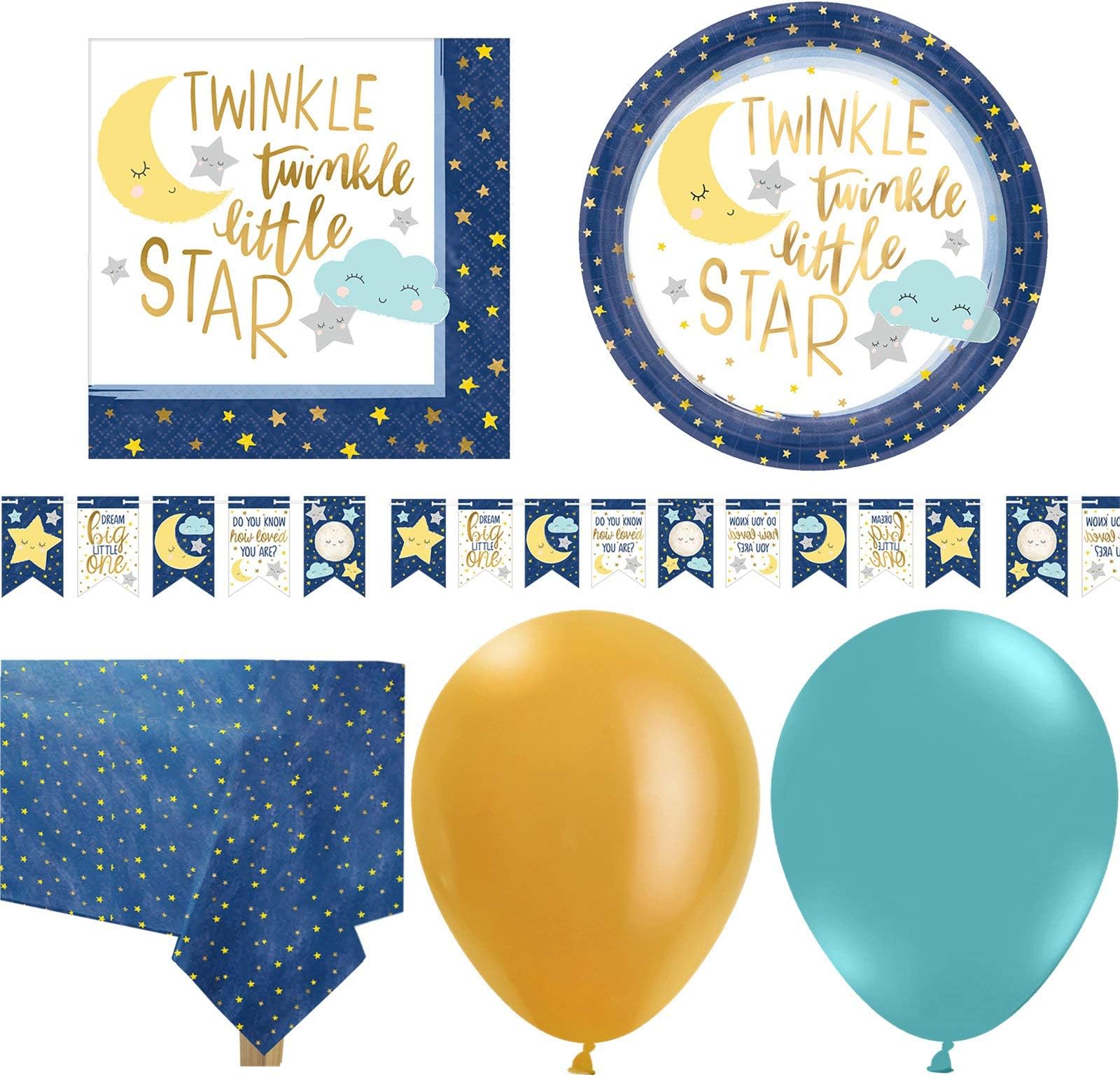 Twinkle Little Star Baby Party Supplies - Deluxe Tableware Pack for 16