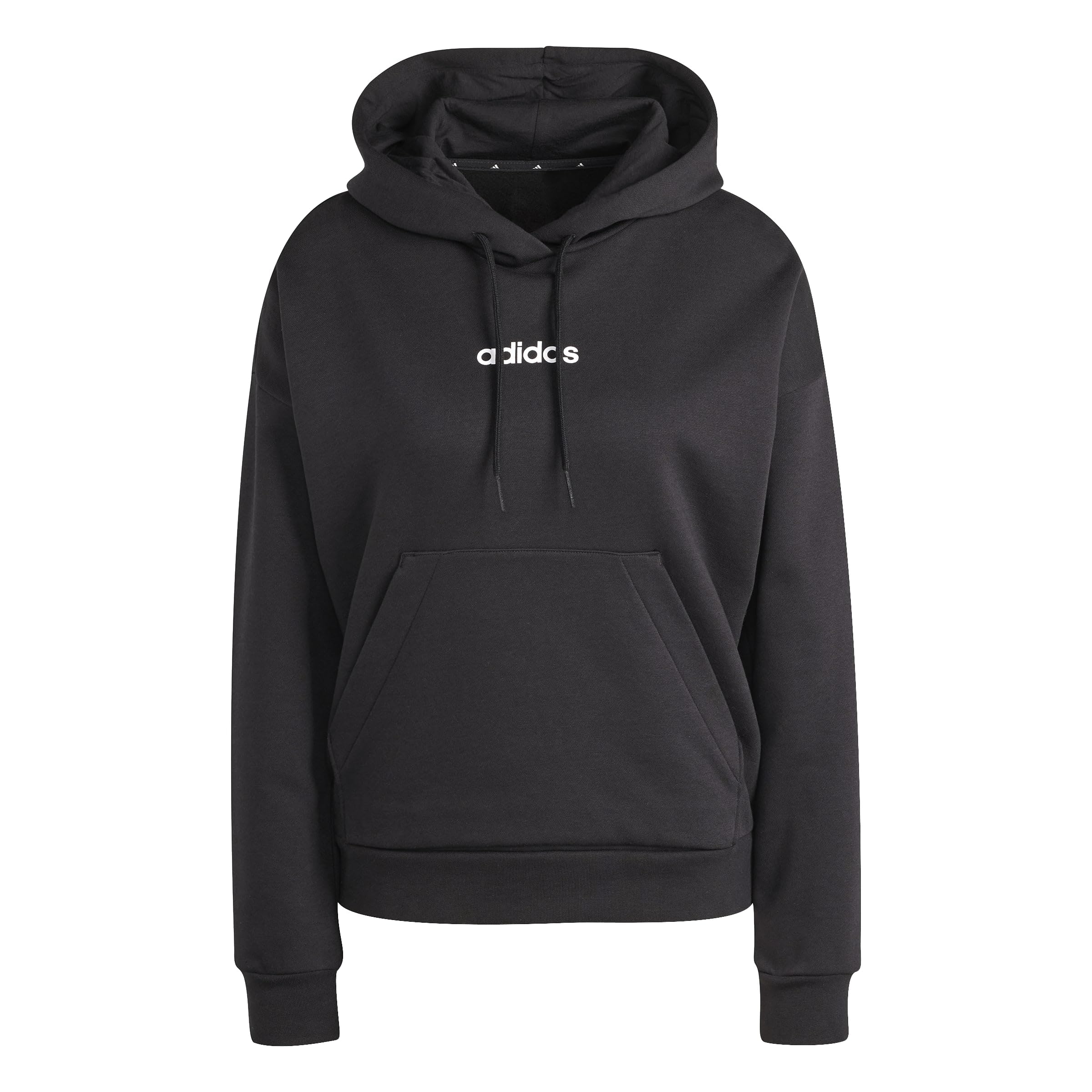 adidas Women's Essentials Linear Fleece Hoodie Sweatshirt, black/white, L