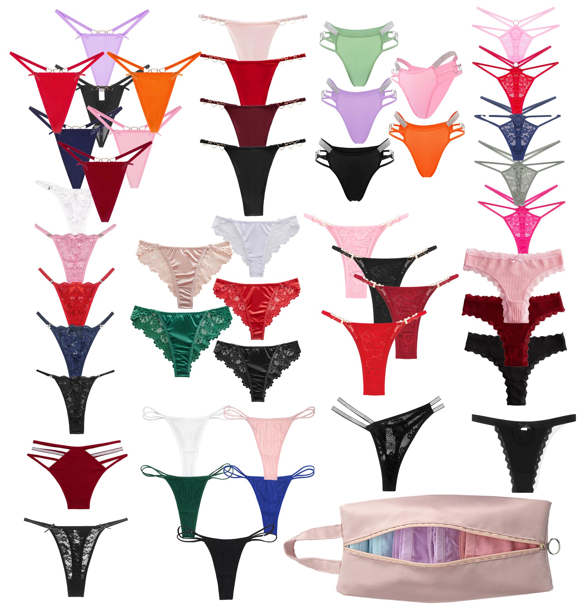 abandi Variety Pack Thongs for Women Sexy T-Back G-String Thong Panties Assorted Lace Cheeky Hispter Briefs with Storage