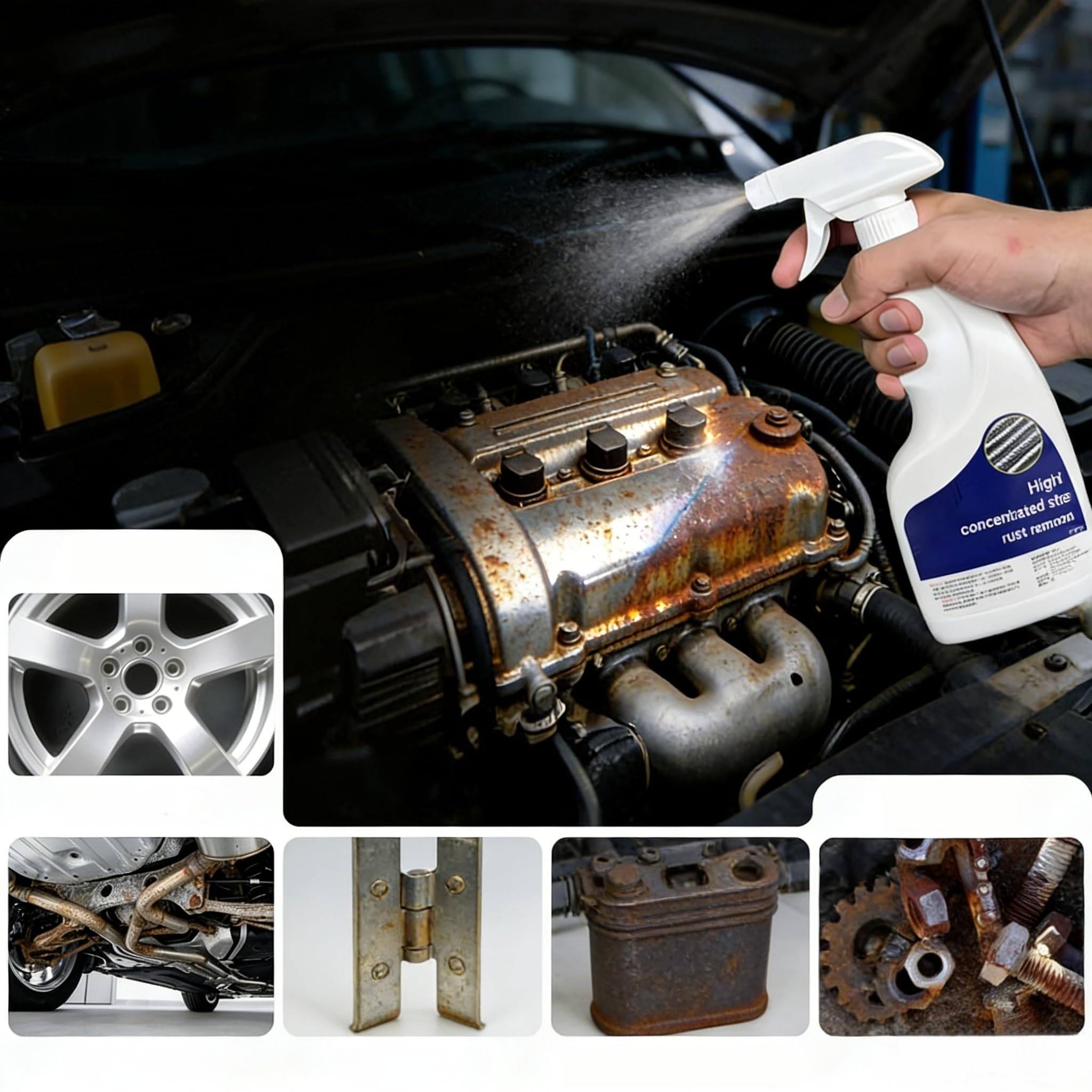 Spray antiruggine altamente concentrato, per acciaio e ferro, rimozione rapida della ruggine, potente rimozione della ruggine, 500 ml