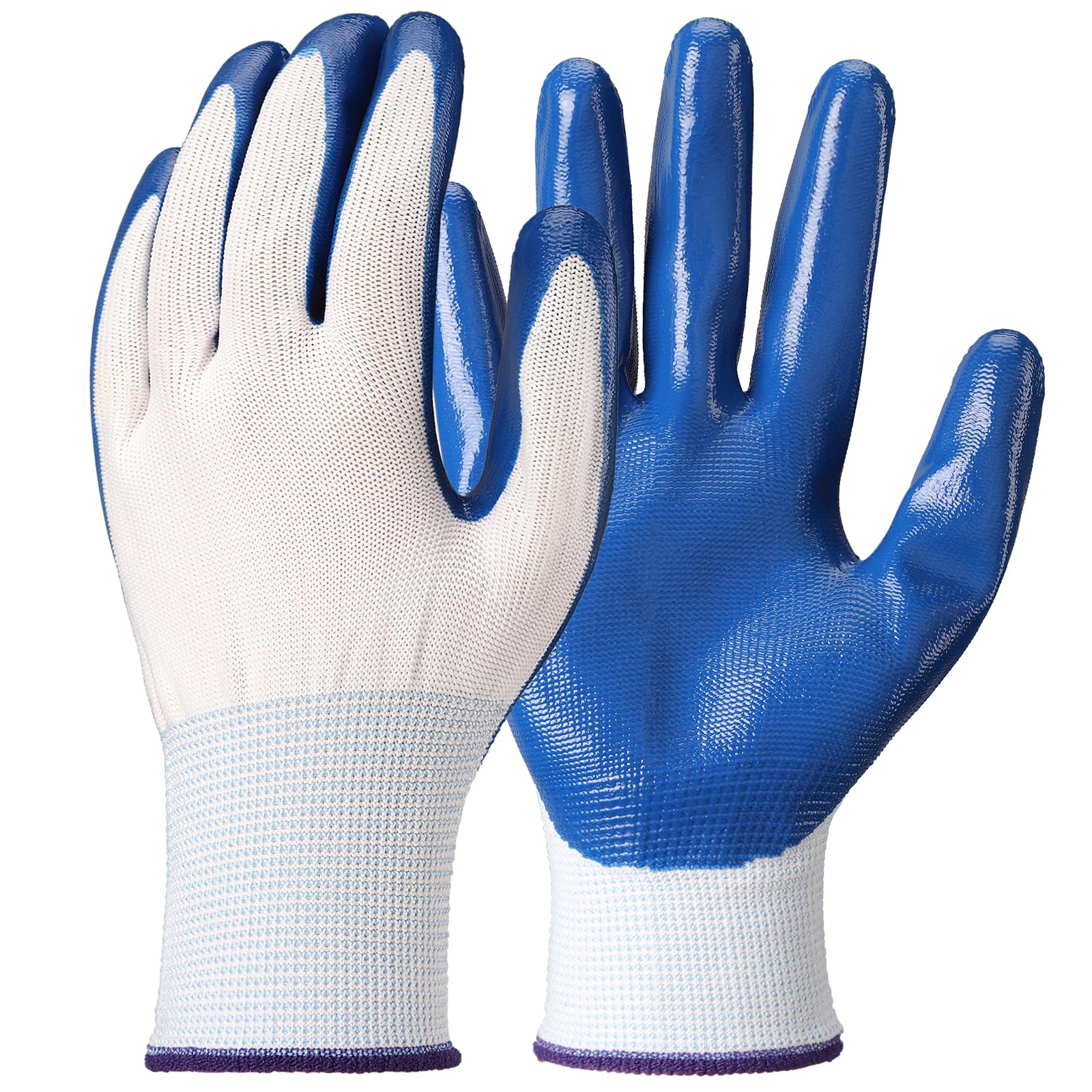 12 pares de guantes de trabajo de nitrilo azul para hombres que trabajan, pesca, jardinería, escalada, guantes de seguridad reutilizables de agarre firme para hombres y mujeres, trabajo de