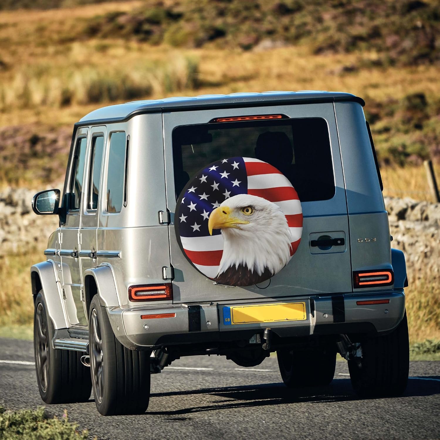 Spare Tire Cover for RV Camper Trailer Bald Eagle with American Flag, Weatherproof Universal Wheel Cover for RV Travel Trailer Camper Truck 15inch